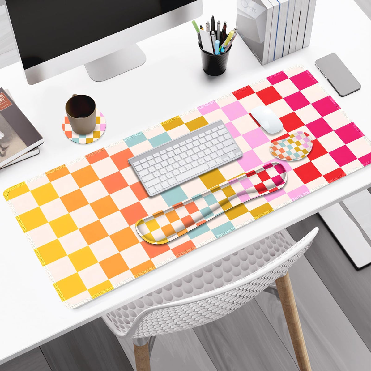 NXZGO Large Gaming Mouse Pad Set, 4 in 1 Ergonomics Keyboard Desk Mat with Memory Foam Wrist Rest