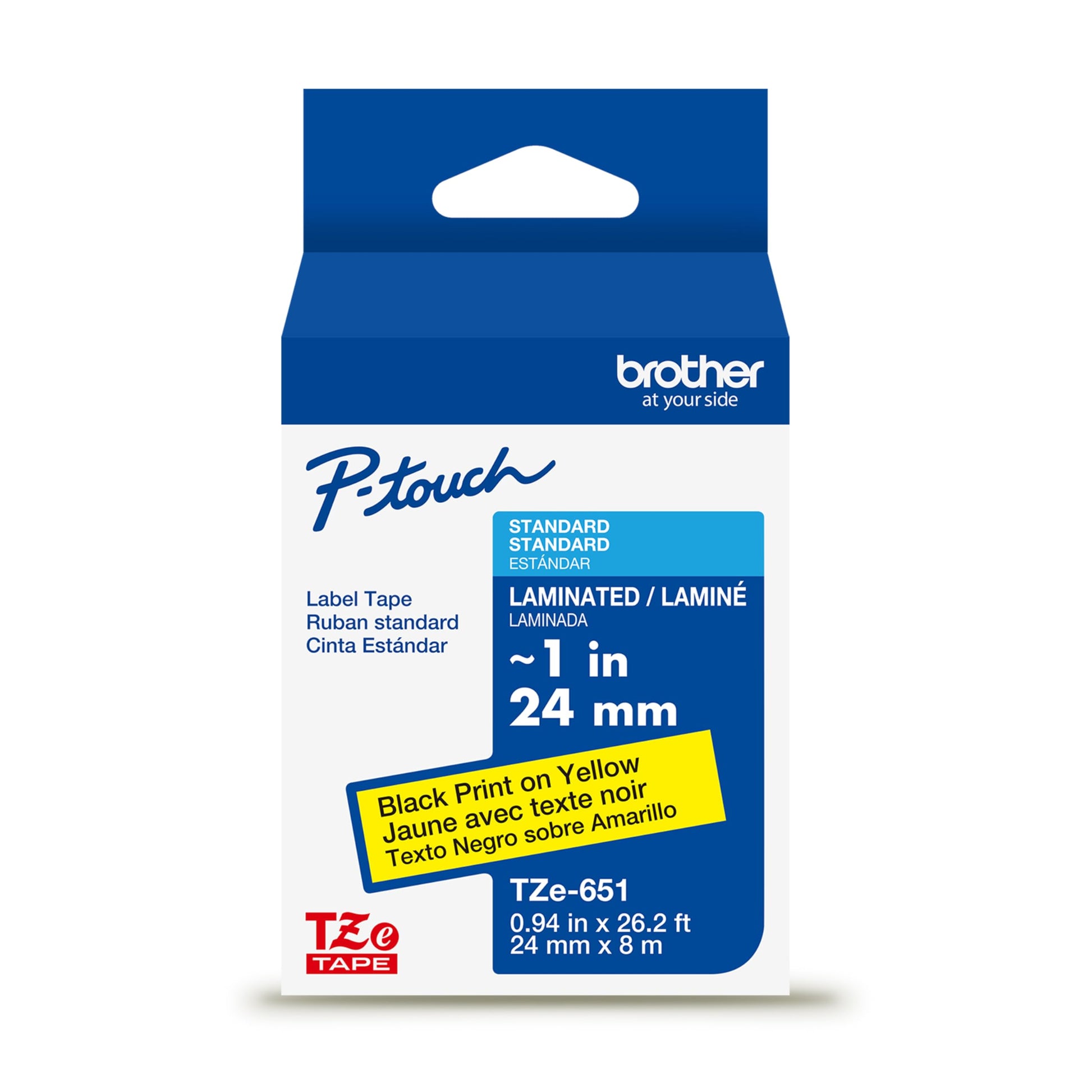 Brother Genuine P-Touch TZe Black Print on Yellow Label Tape (TZe651), Laminated,1in x 26.2ft (24mm