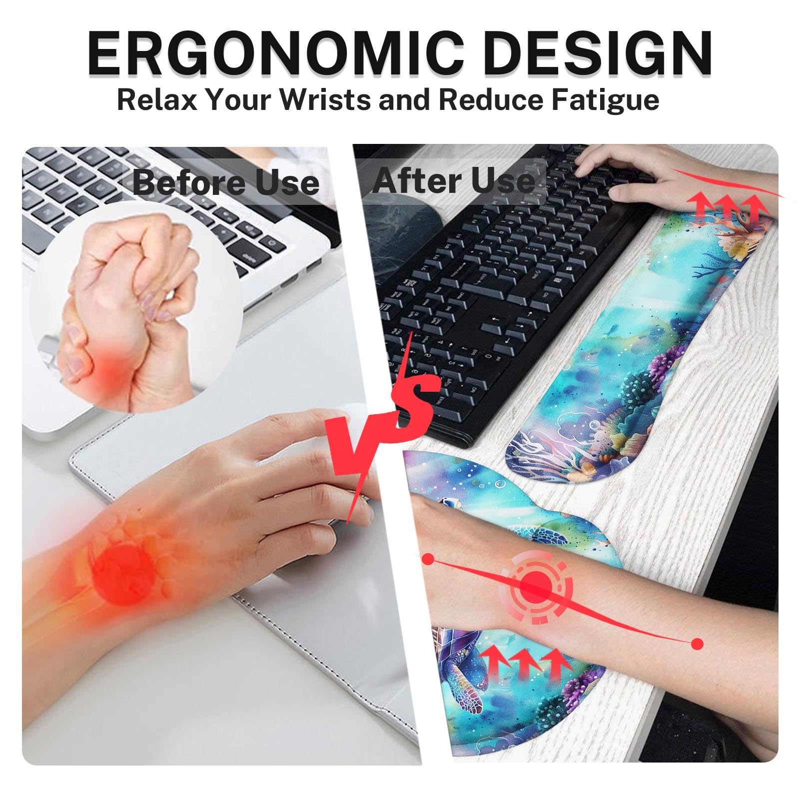 Britimes Ergonomic Mouse Pad Set with Wrist Rest, Cute Sea Turtle