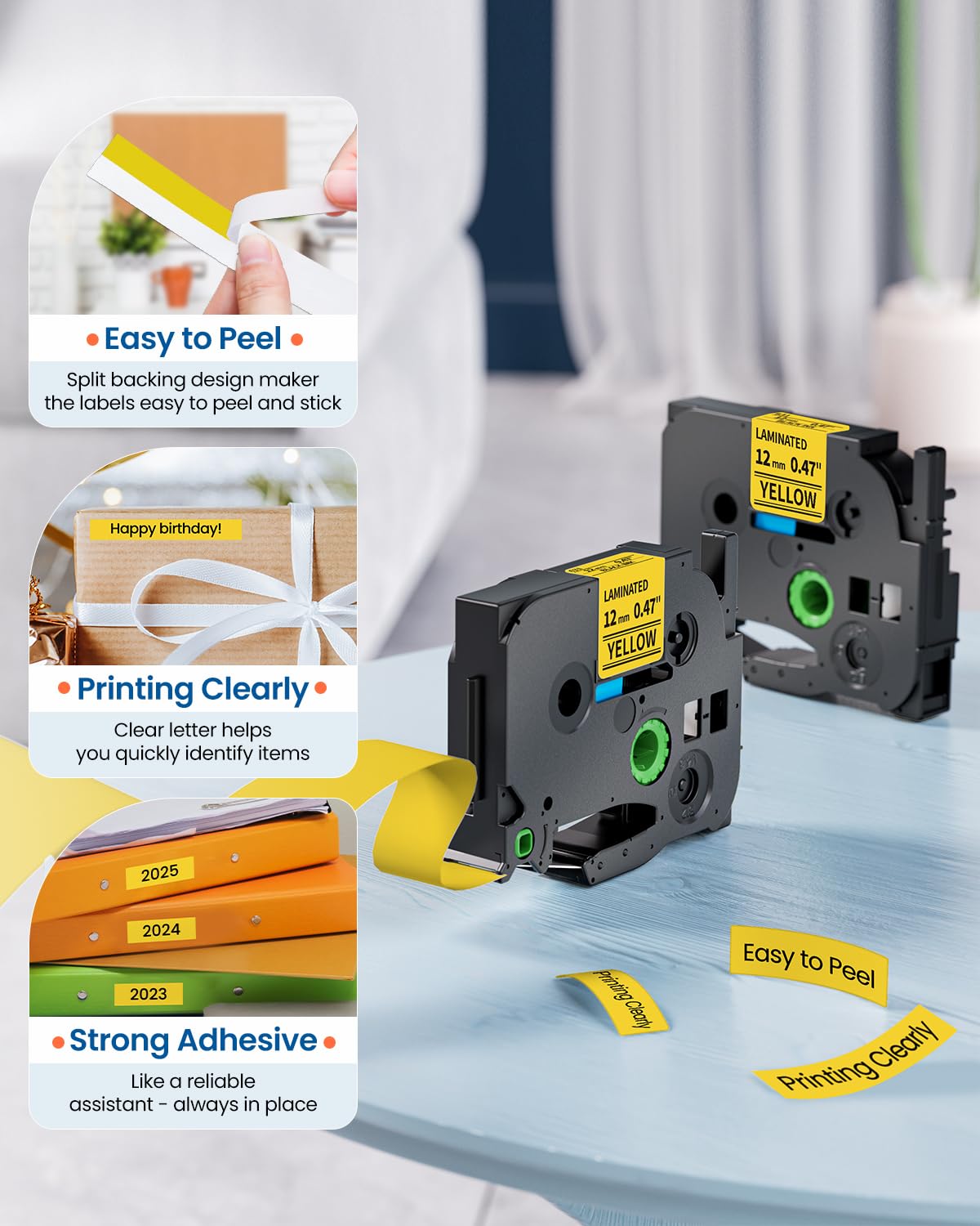 Replacement for Brother P Touch Label Maker Tape Yellow 12mm TZe-631 TZe631
