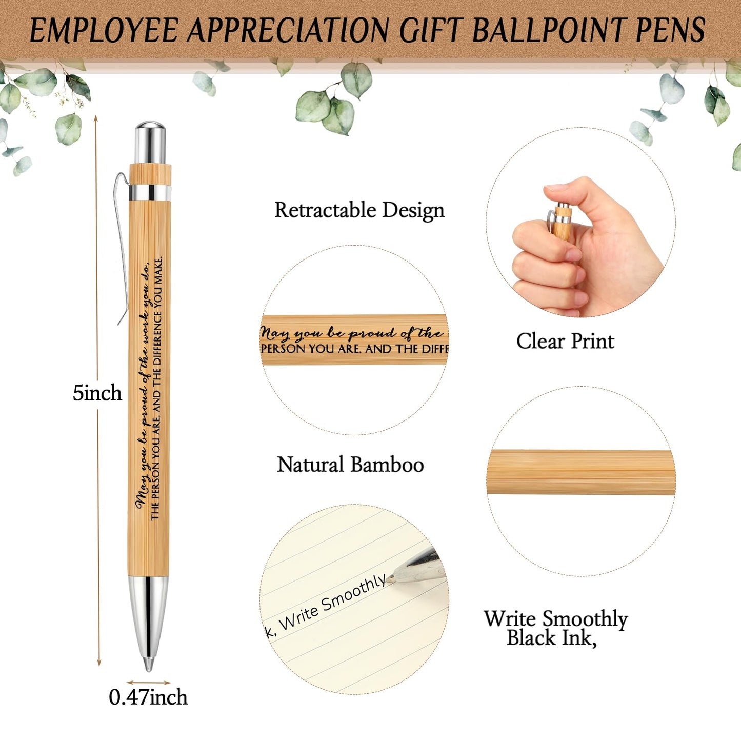 Yeaqee 36 Sets 36 Sets Bamboo Pens with Thank You Card, May You
