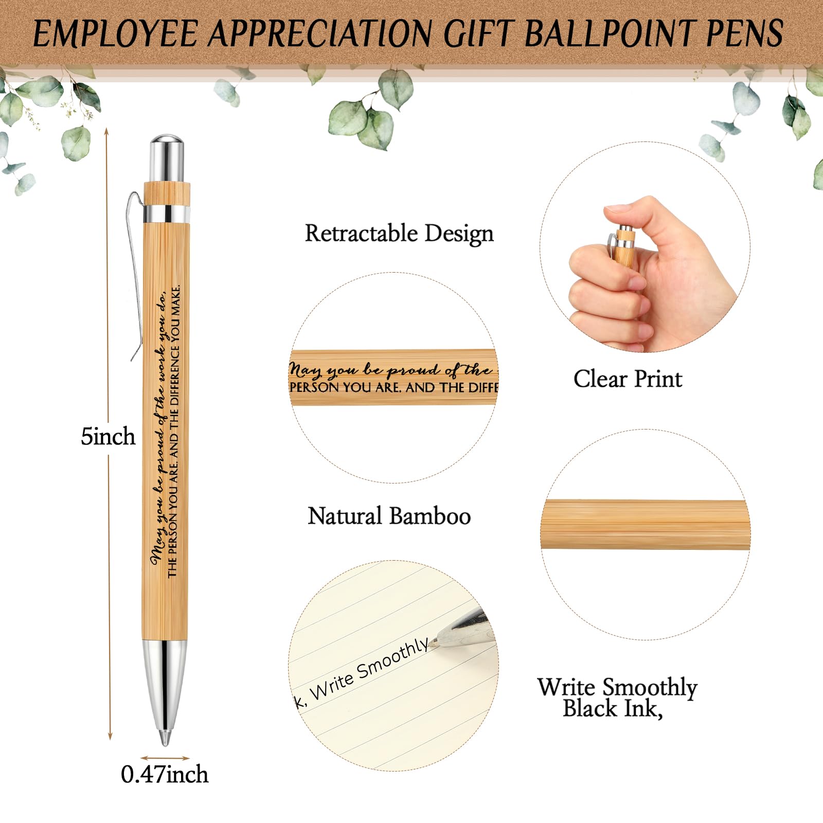 Yeaqee 36 Sets 36 Sets Bamboo Pens with Thank You Card, May You