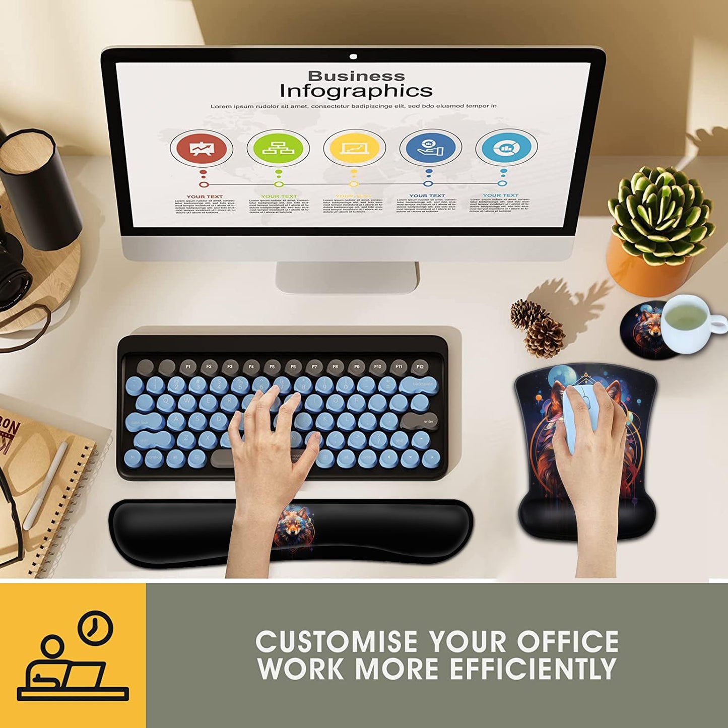 Keyboard Wrist Rest and Mouse Pad Wrist Support Set, Ergonomic Gel Mouse Pad Wrist Rest with