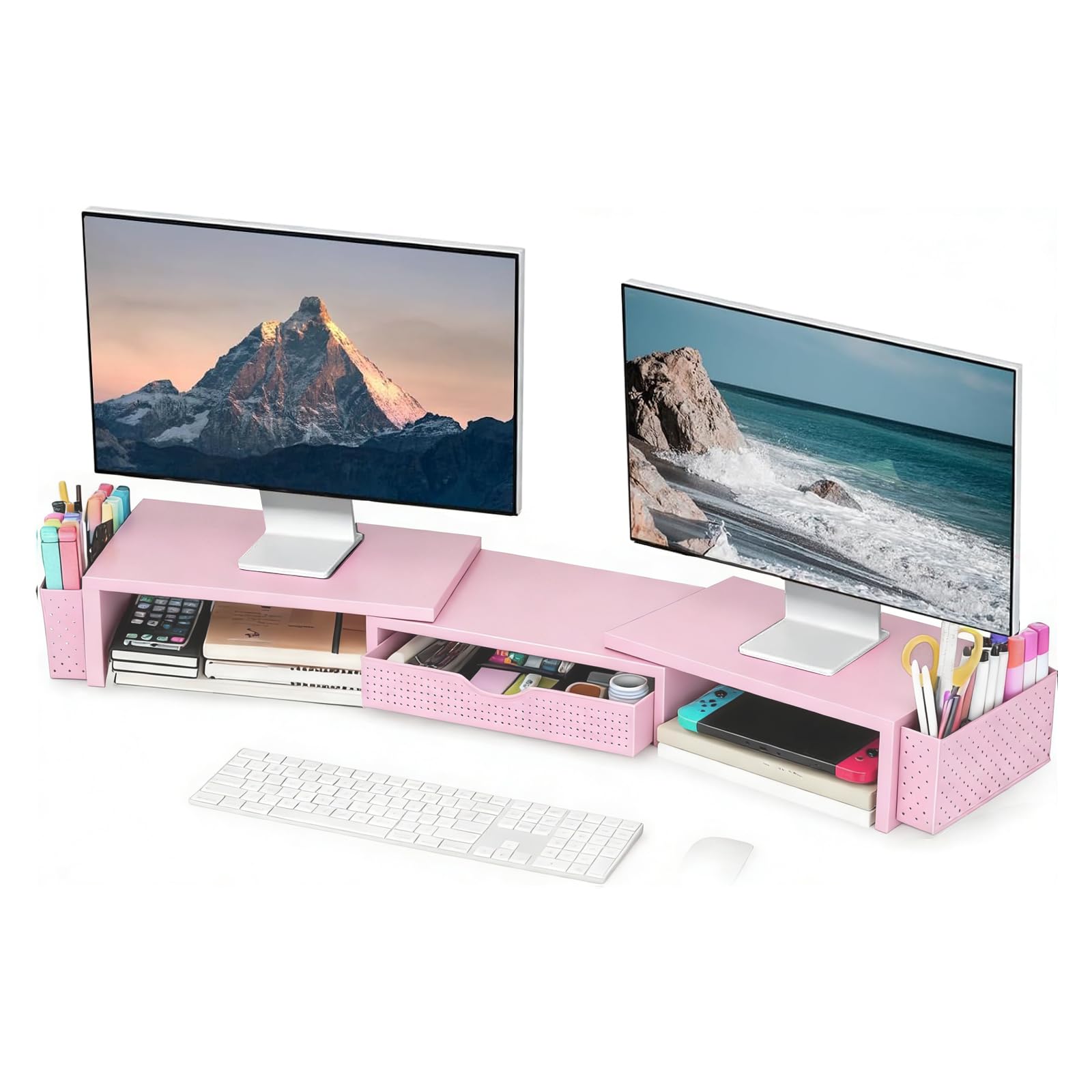 Spacrea Dual Monitor Stand Riser with Drawer and 2 Pen Holders