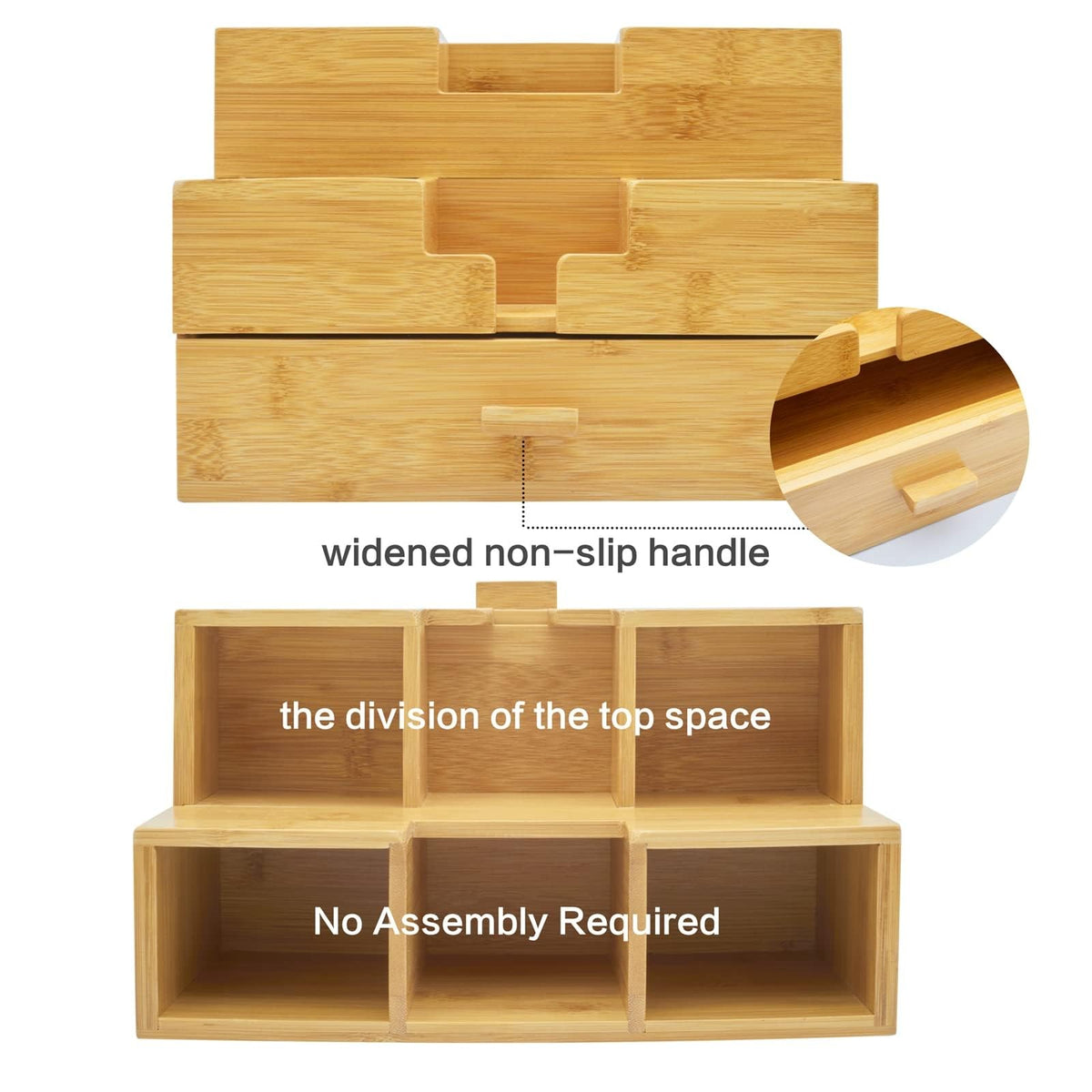 Charmlife Bamboo Desk Organizer - Countertop Drawers Organizer Tabletop Storage Organization Makeup
