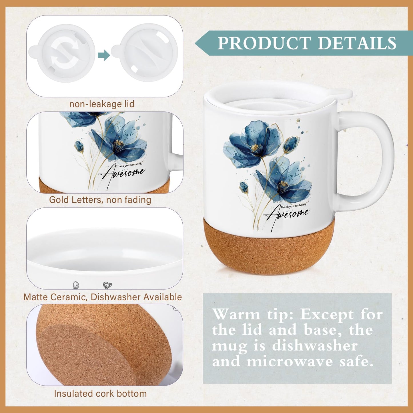 Sayglossy 4 Pcs Thank You Gift Set for Women Men Employee Coworker, Blue