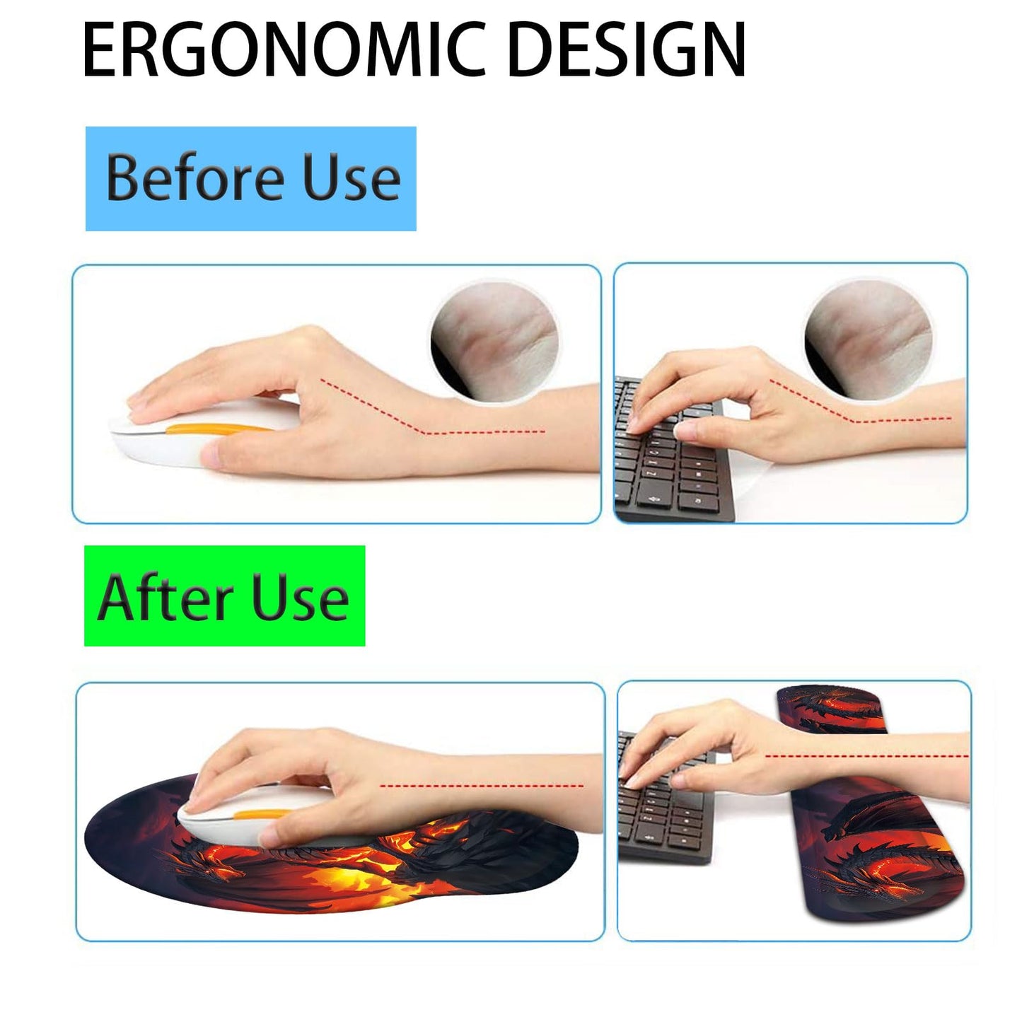 Keyboard Wrist Rest and Mouse Pad Wrist Support Set with Coasters,Ergonomic Gaming Mousepad for