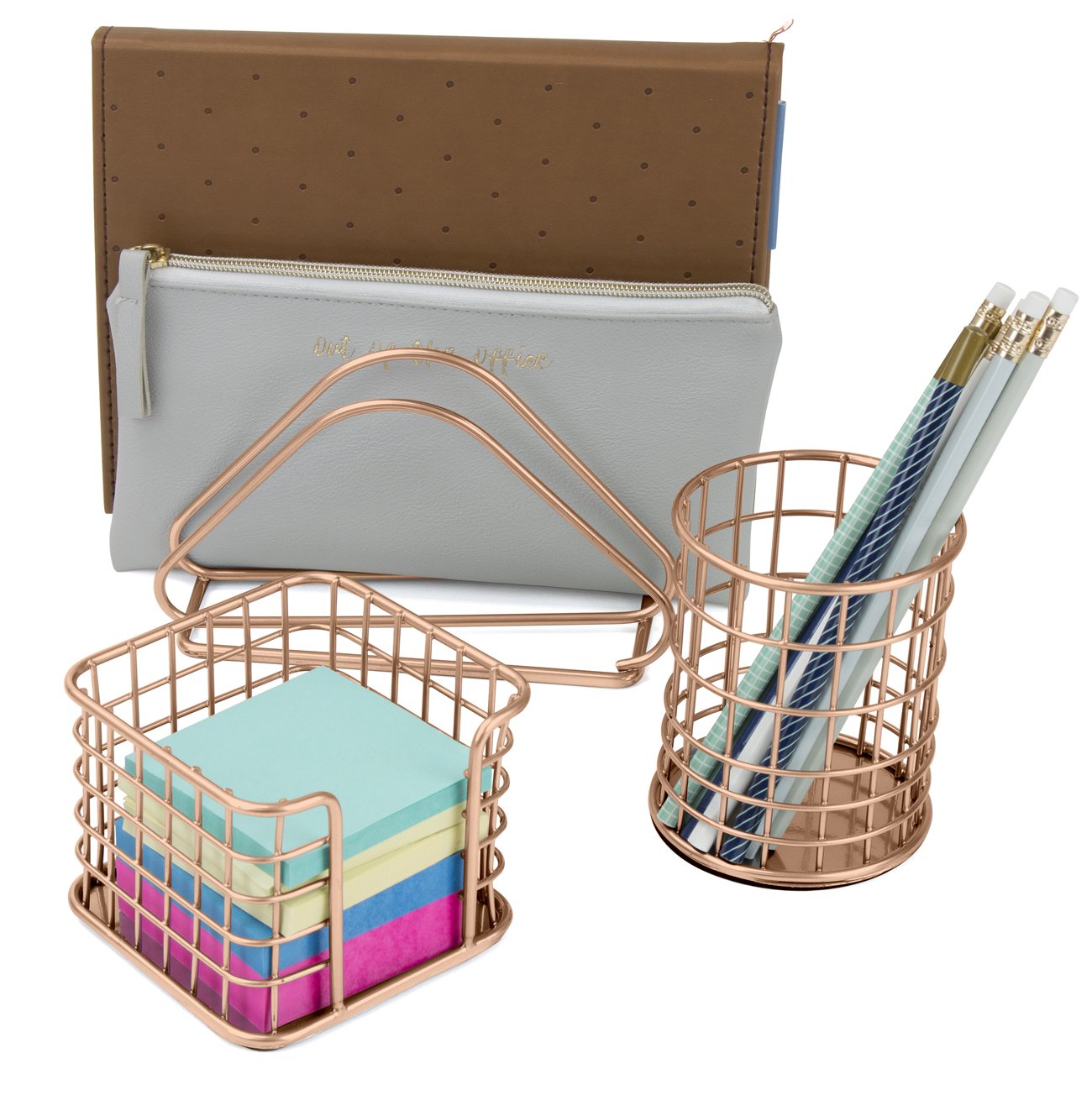 Sorbus Desk Organizer Set, Rose Gold 5-Piece Desk Accessories Set Includes Pencil Cup Holder