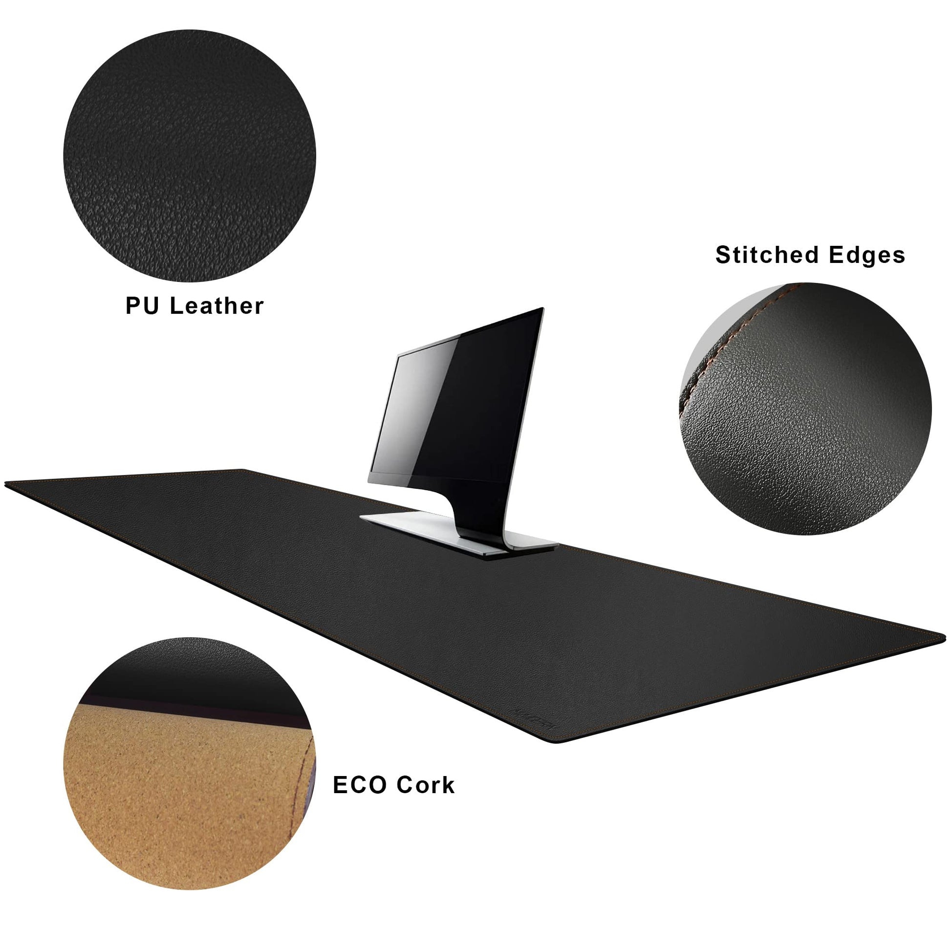 MAIDERN Cork & Leather Desk Pad, 63” x 23.6” Large XXL Desk Ma (Black)