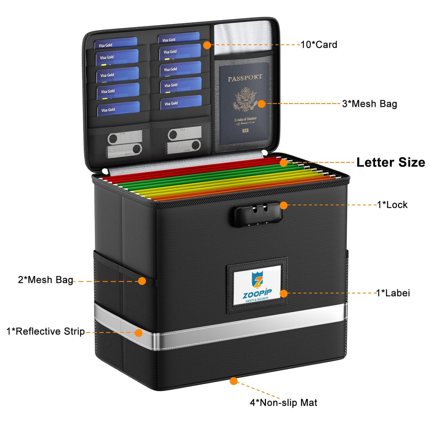ZOOPIP Fireproof File Box with Lock, 5200℉ Document Organizer, Black