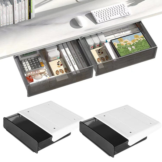 OSPNIEEK Self-adhesive Under Desk Drawer Organizer, 2 Pack Table Hidden Slide Out Large Storage