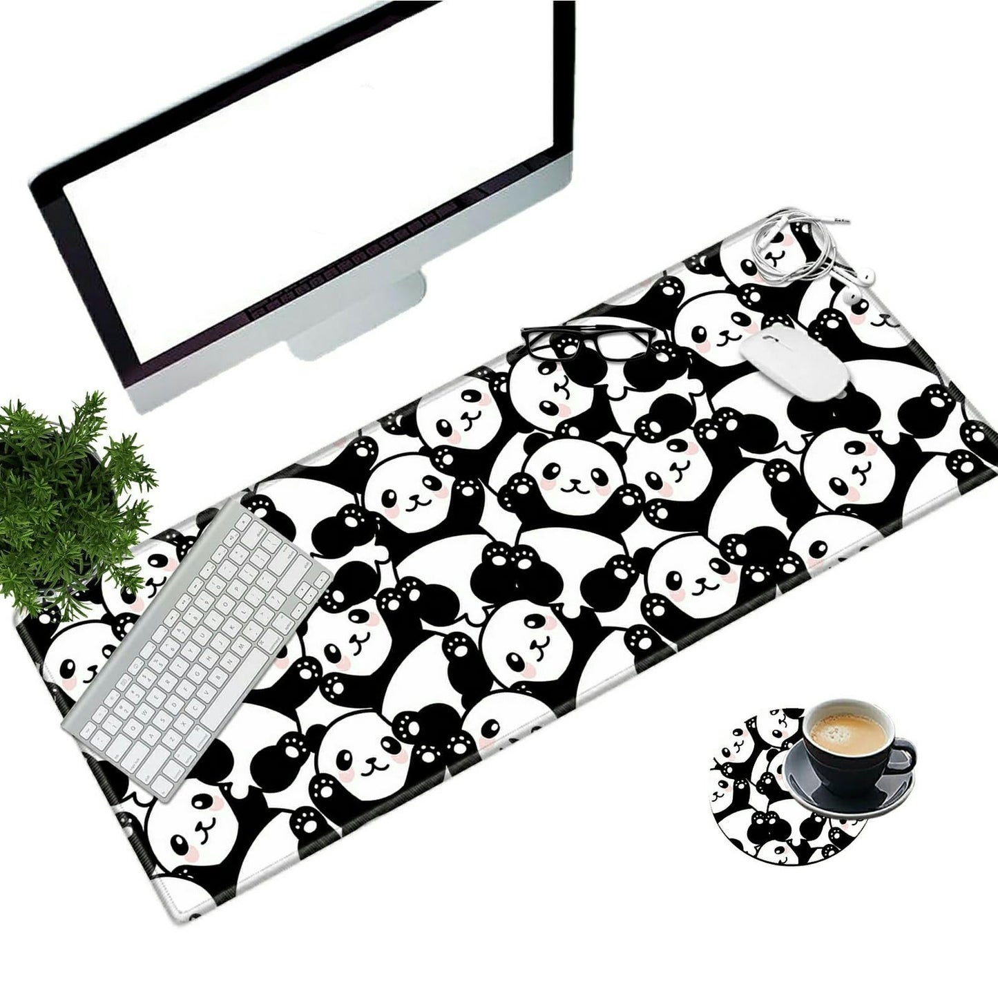 BEOTIWAD Large Mouse Pad with Cup Coaster, Cute Panda