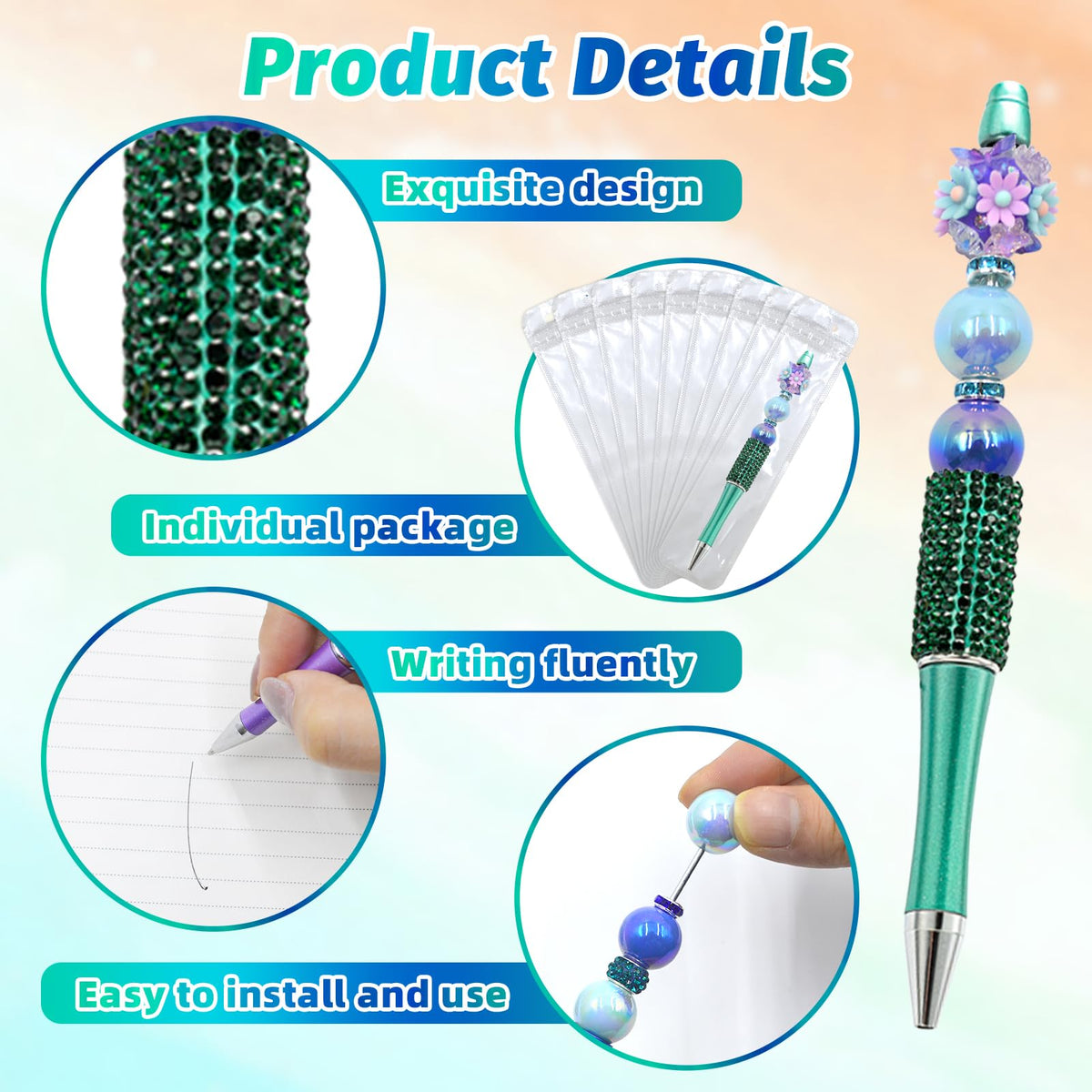 DASTTUIS 150 Pcs DIY Diamond Beadable Pen Kit - 50 Plastic Rhinestone Beaded Pens Bulk with Refills