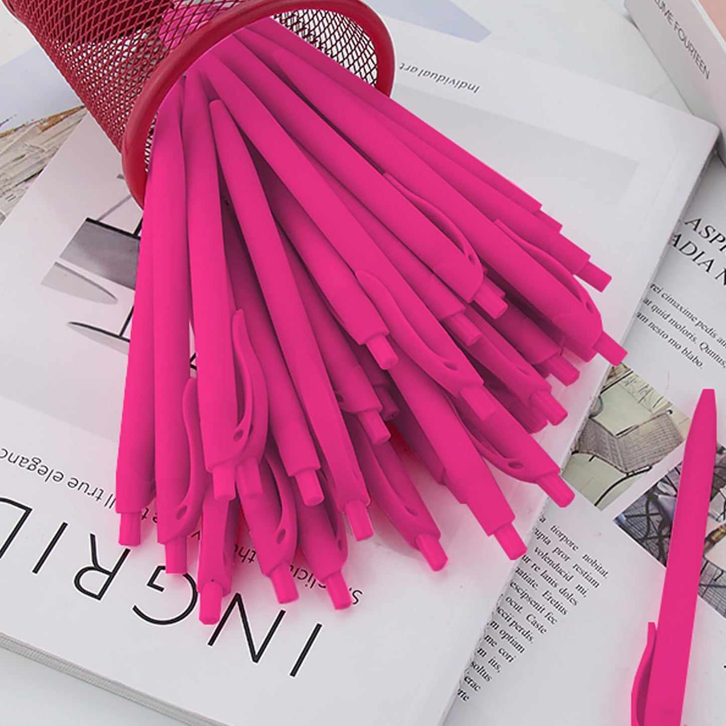 deegtran Pens Bulk, 200 Pack No Bleed Hot Pink Barrel Click Pens, Wholesale Retractable Ballpoint