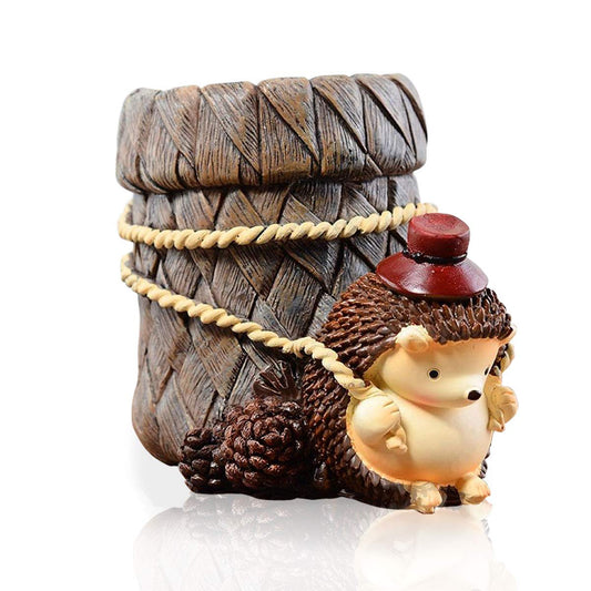 Lependor Cute Hedgehog Desk Pen Pencil Pot Holder, Toothbrush Holder, Resin Desktop Organizer