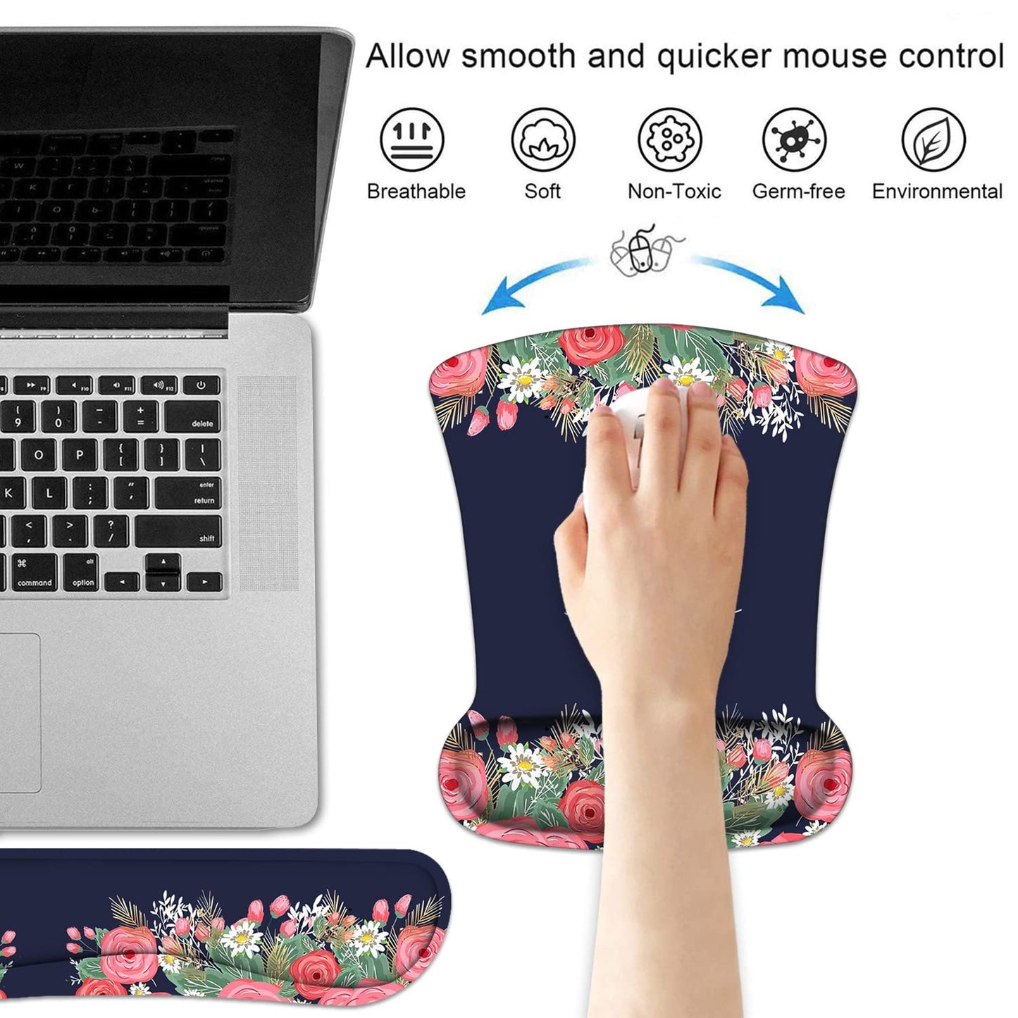 Keyboard Wrist Rest and Mouse Pad Wrist Support Set with Coasters, Floral Quote Bible Verses