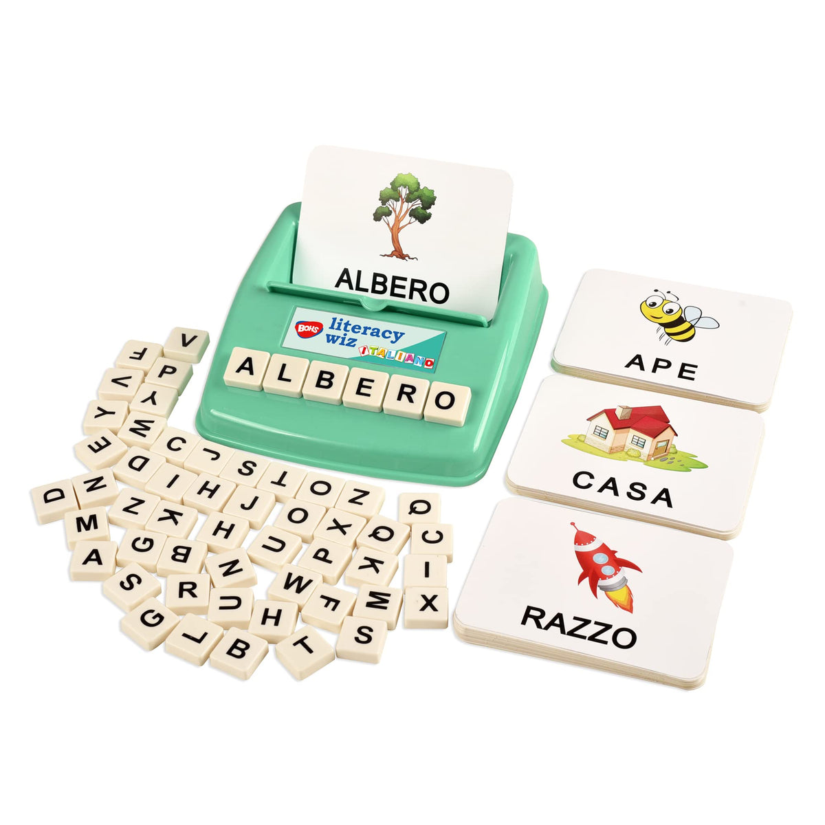 BOHS Italian Flash Cards for Kids, 60-Card Spelling and Language Game