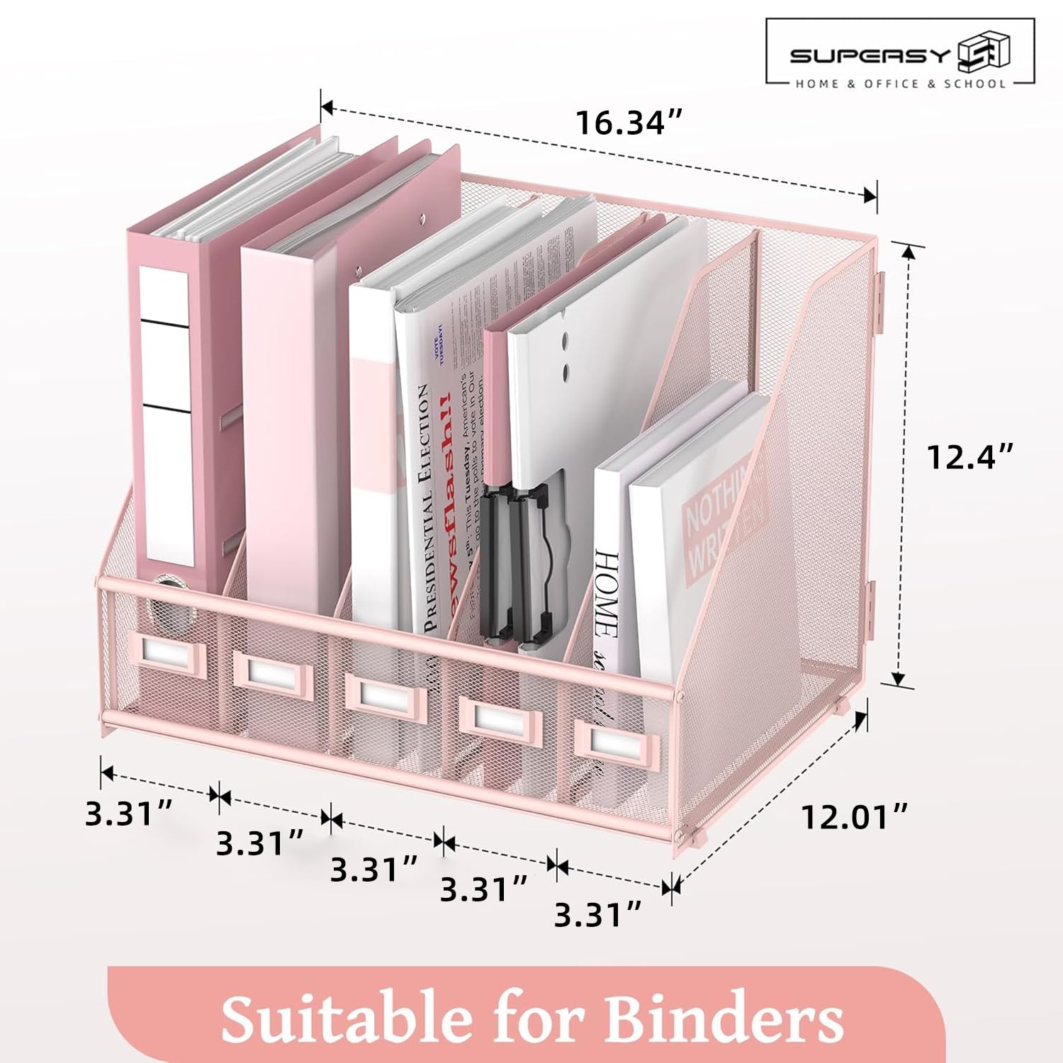 SUPEASY Desk Organizers Metal Desk Magazine File Holder with 5 Vertical Compartments Rack File