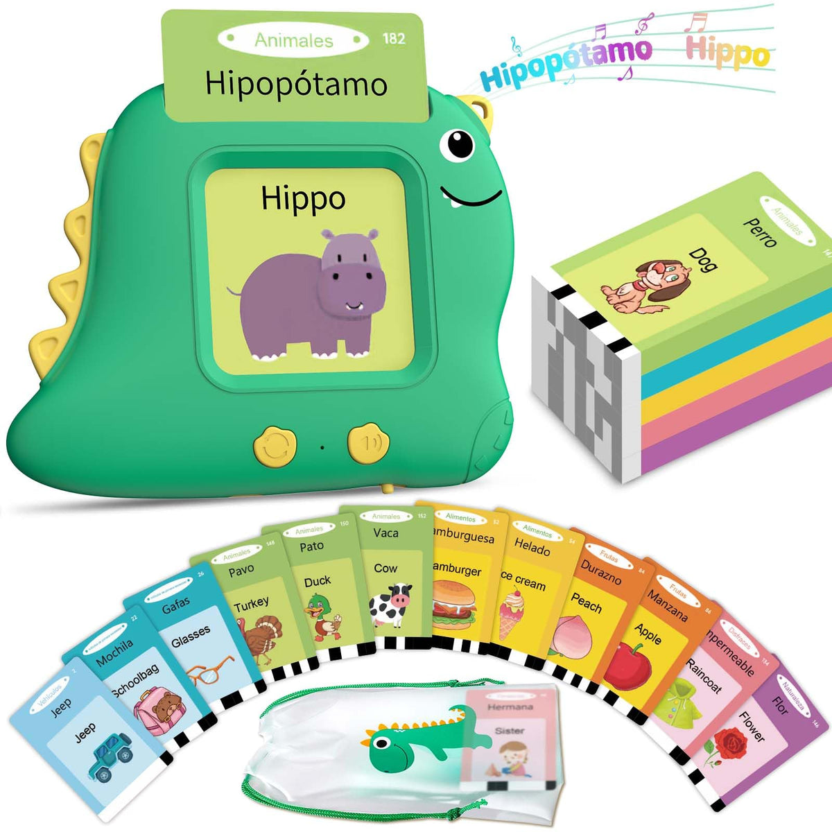 Spanish Talking Flash Cards, Bilingual Español & English Toys for Age 2-5