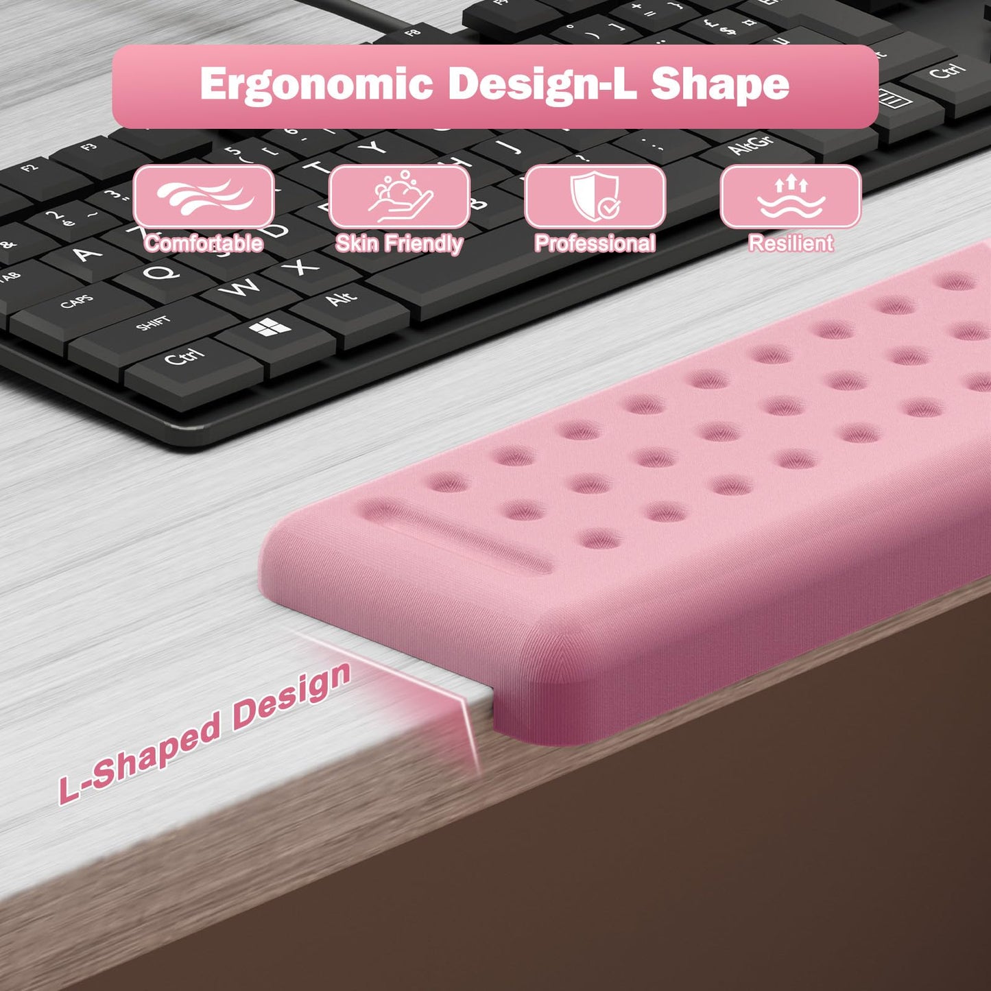 Leolee L-Shaped Desk Elbow Pads for Desk, Light Pink Memory Foam Arm Rest
