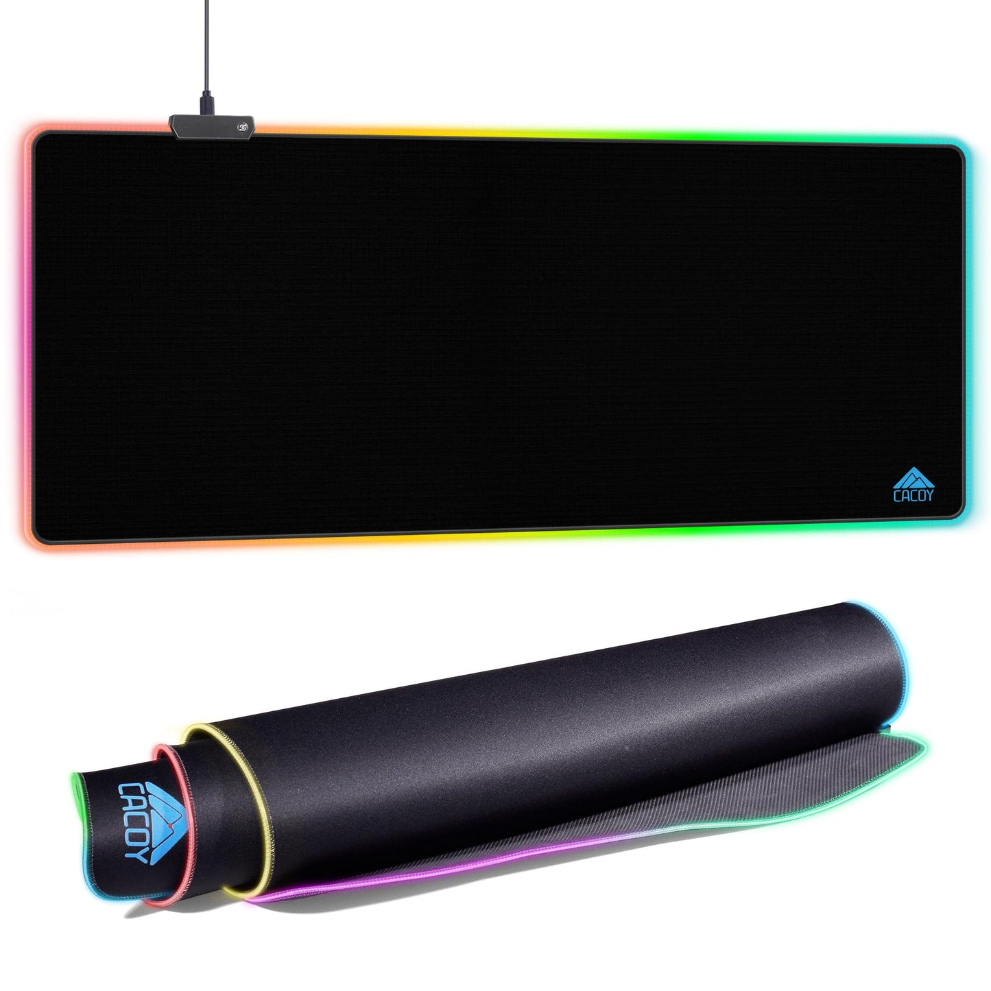 Cacoy 48"x20" RGB XXL Large Gaming Mouse Pad, LED Lighting Mouse Mat, Black