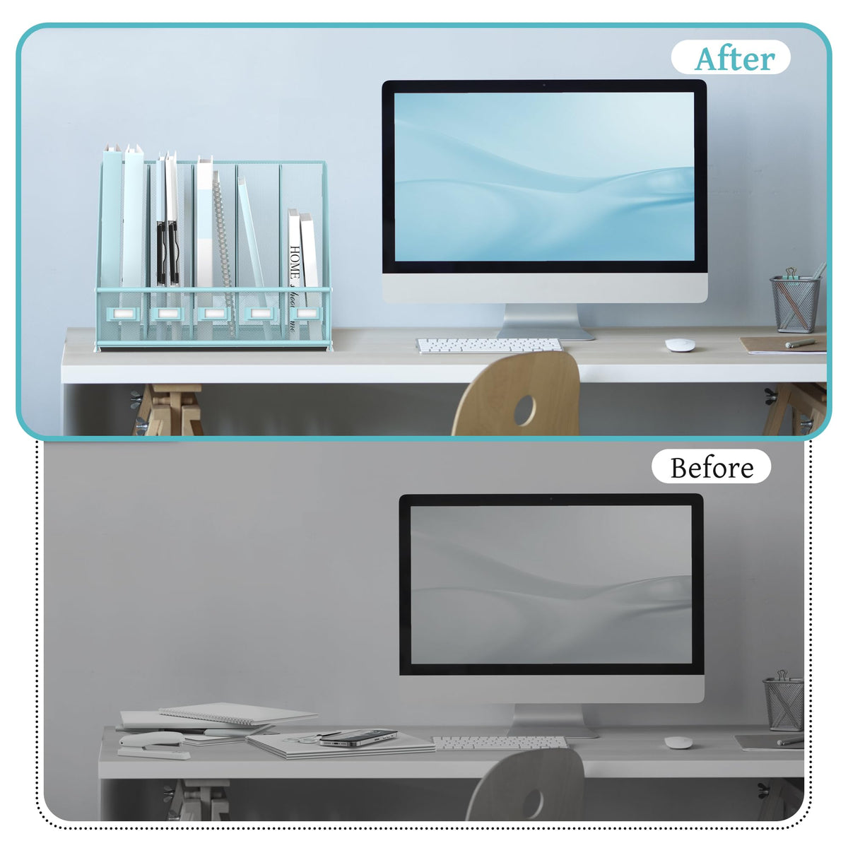 SUPEASY Desk Organizers Metal Desk Magazine File Holder with 5 Vertical Compartments Rack File