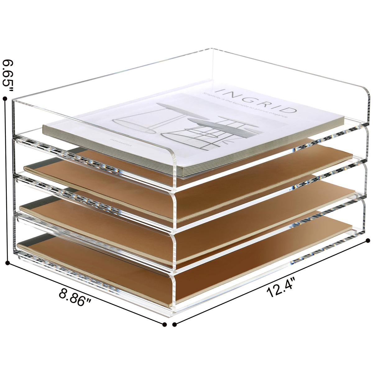 SANRUI 4 Tier Clear Desk Paper Letter Organizer Trays, A4 Stackable File Document Tray, Acrylic