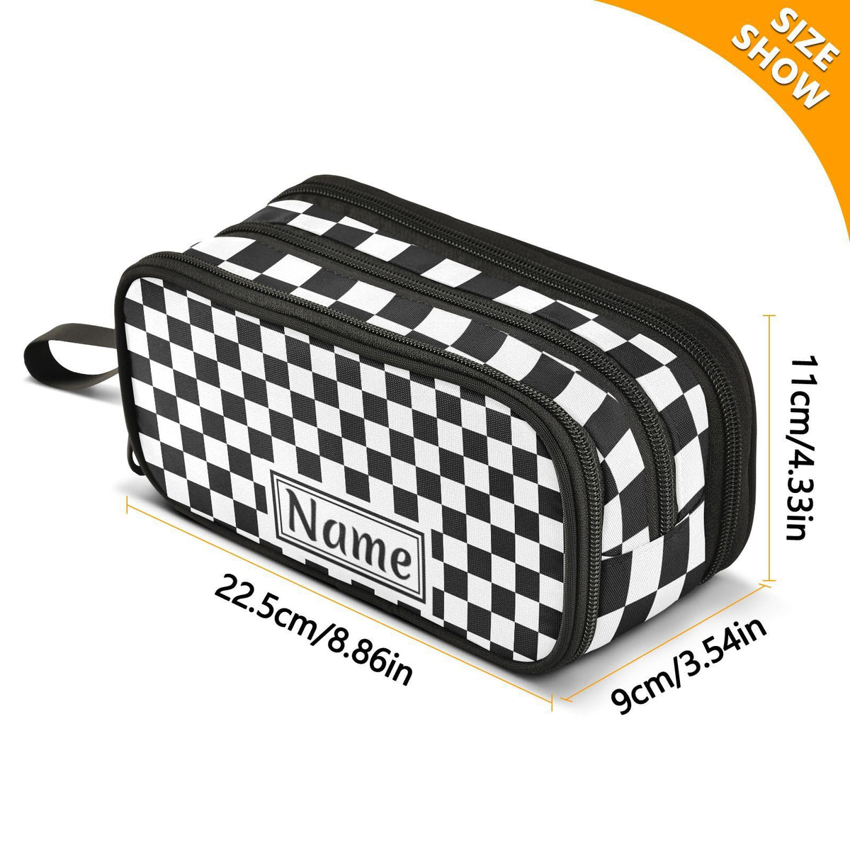 BOENLE Custom Black White Checkered Pattern Pencil Case Box Boys Girls Personalized Name Large