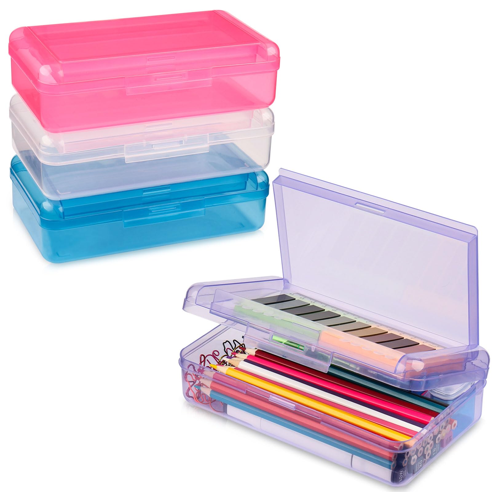 Meiikun Pencil Box, Large Capacity Pencil Boxes 2 Compartments, Hard Pencil Case with Snap-tight