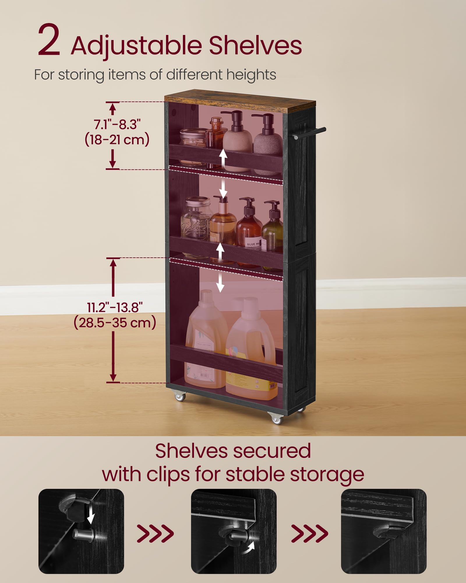 VASAGLE 4-Tier Slide-Out Storage Cart, Slim Kitchen Cart with Wheels