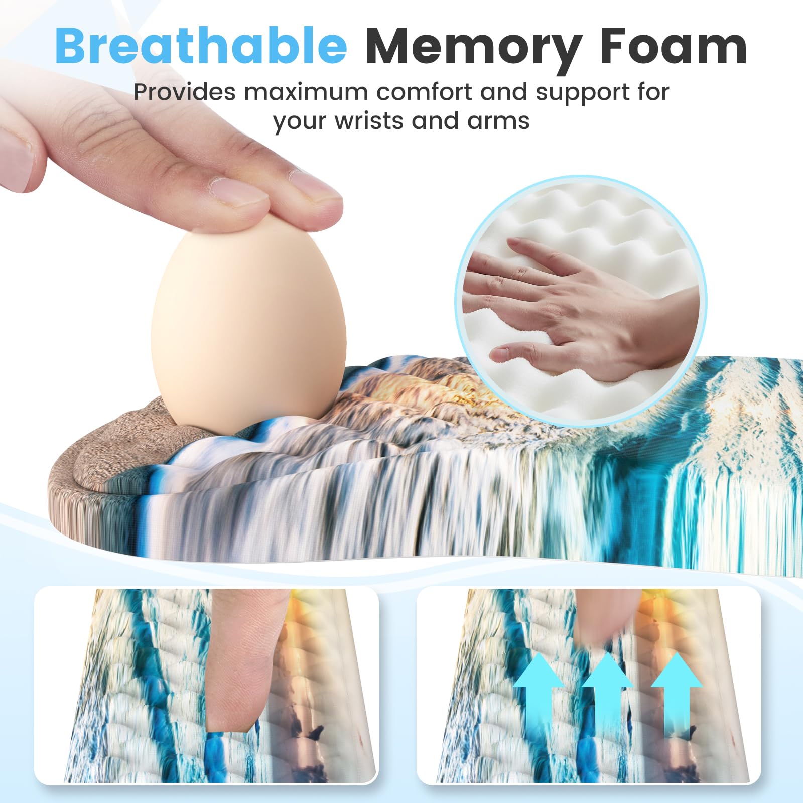HAOCOO Ergonomic Mouse Pad & Keyboard Wrist Rest Set, Beach