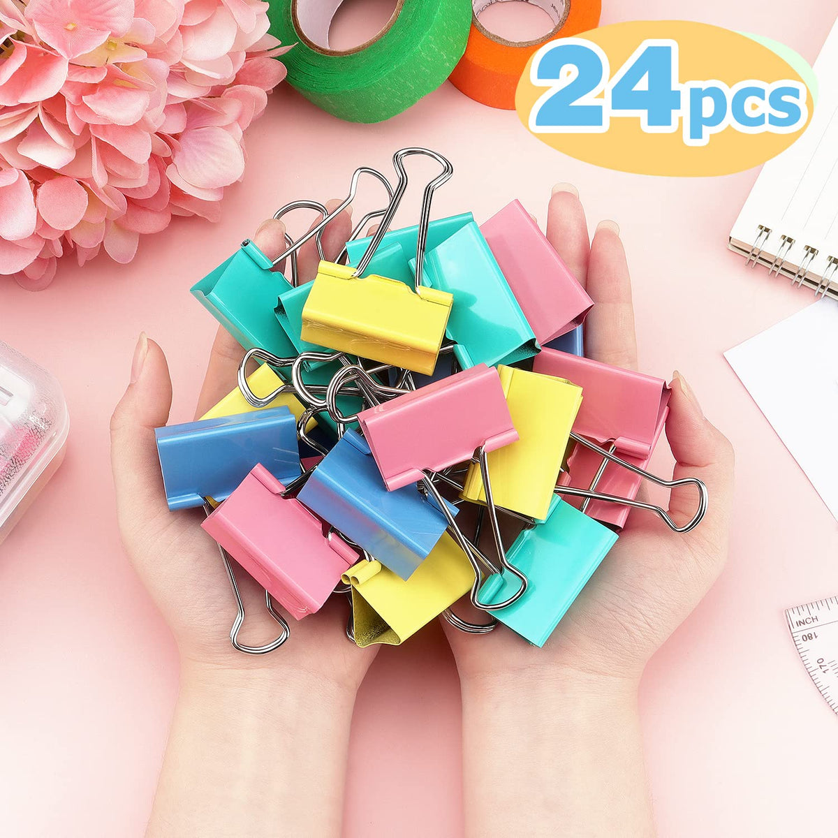 ZZTX 24 Pack Large Binder Clips 1.6 Inches Assorted Colors