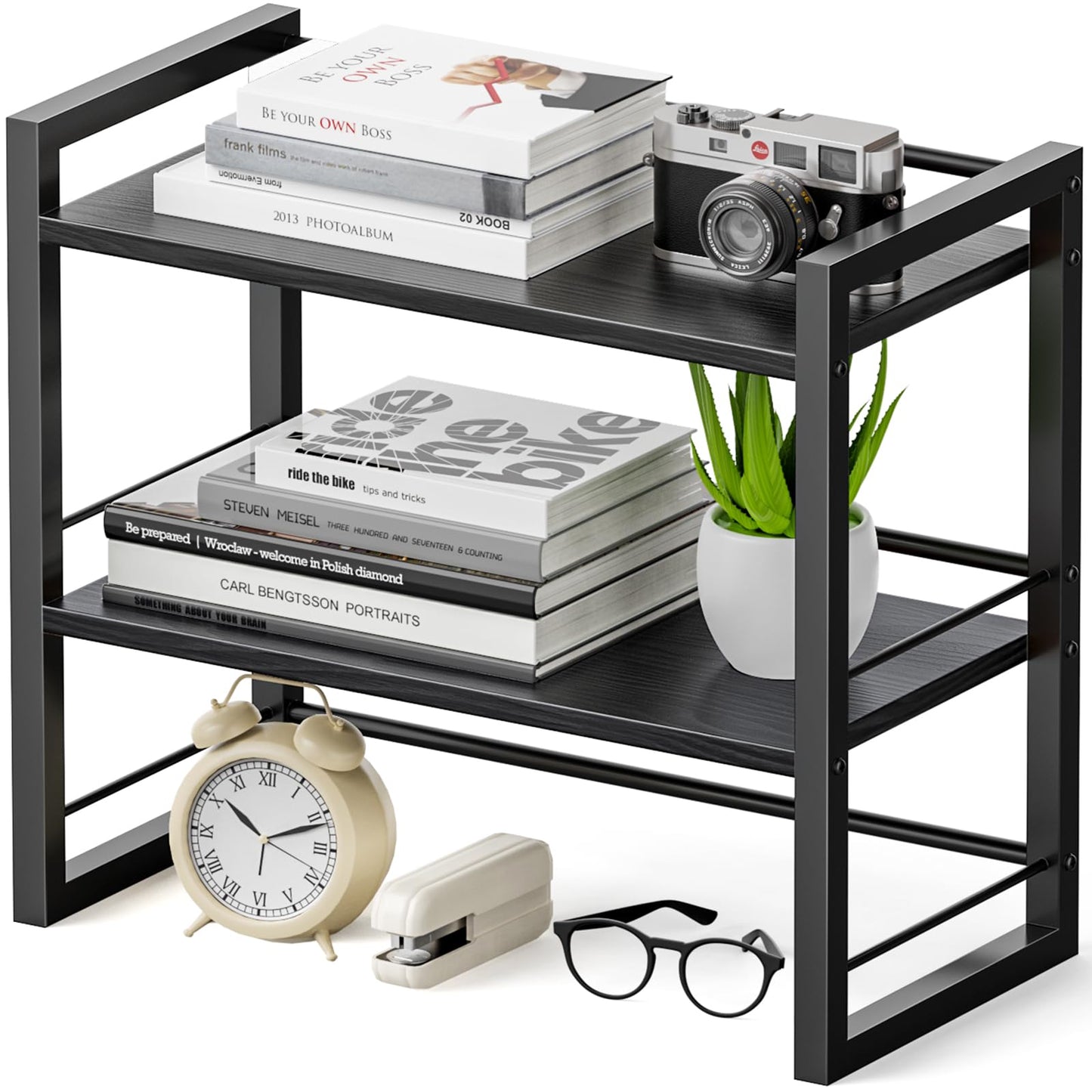 ART-GIFTREE Office Desk Shelf Organizer, Wood Desktop Bookshelf Supplies Storage Rack, Shelf for