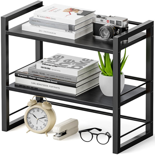 ART-GIFTREE Office Desk Shelf Organizer, Wood Desktop Bookshelf Supplies Storage Rack, Shelf for