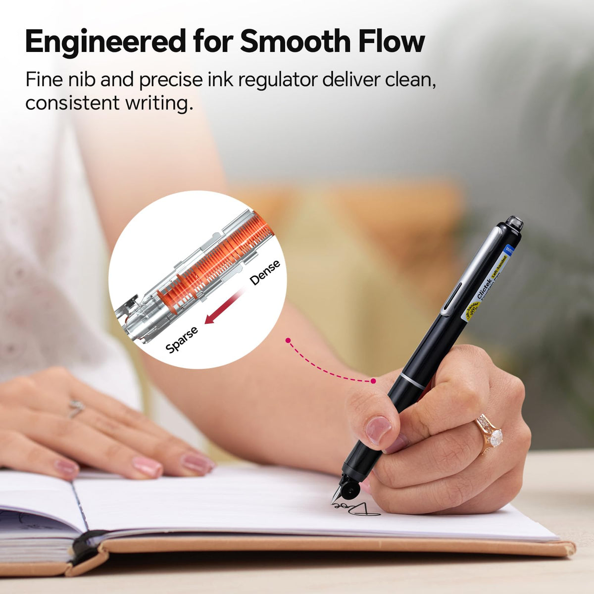 WRITECH Fountain Pen Left Handed: Retractable Fine Nib Black Ink Clictek