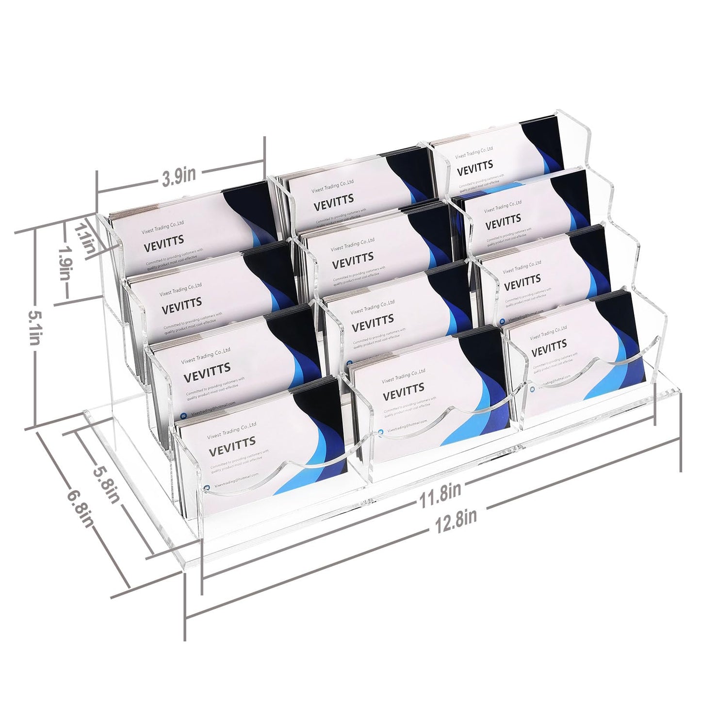 Vevitts Business Acrylic Card Holder Display for Desk, 12 Slots 4 Tiers Multiple-Clear Acrylic