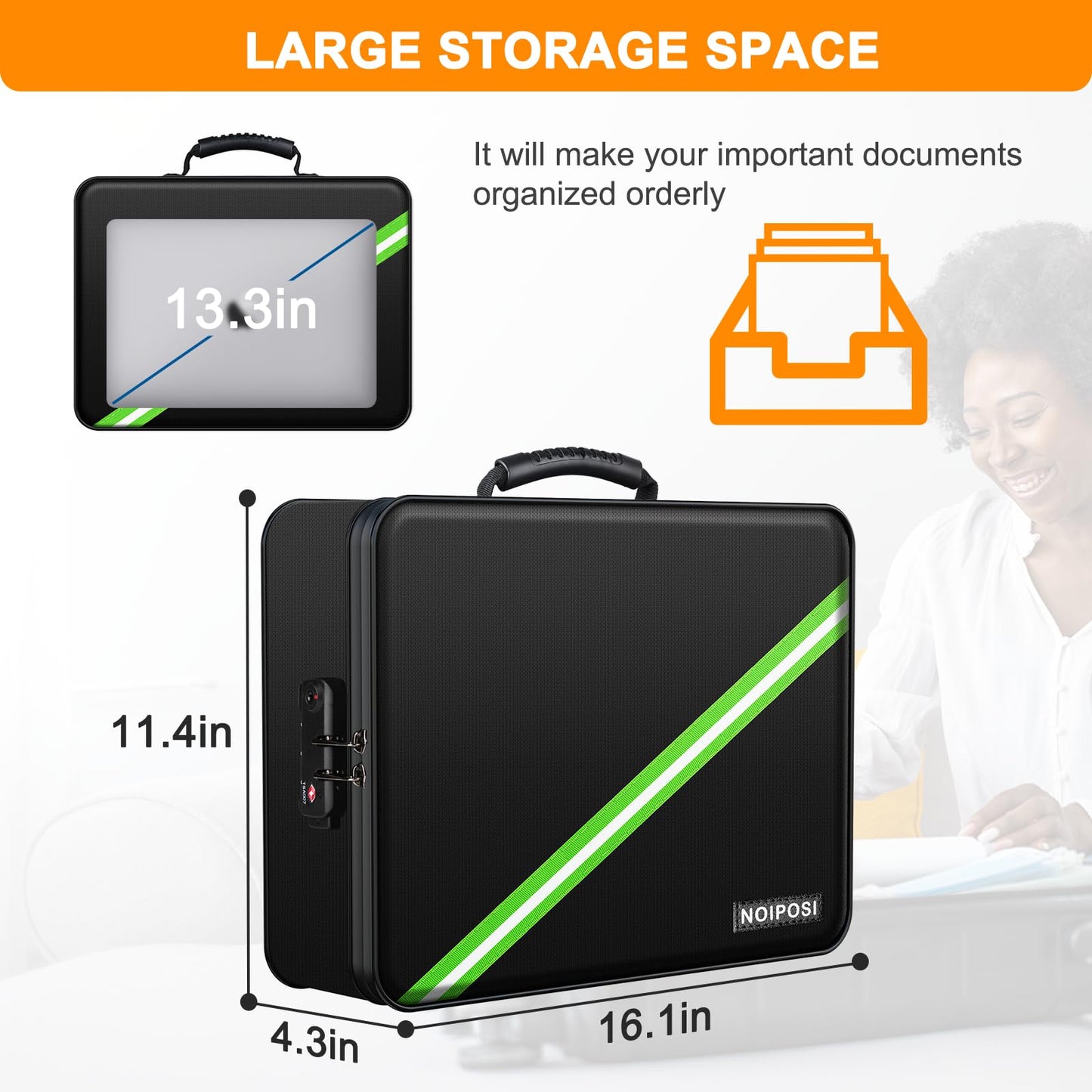 Noiposi 5200℉ Fireproof Document Box with Lock 16.1"x11.4"x4.3"