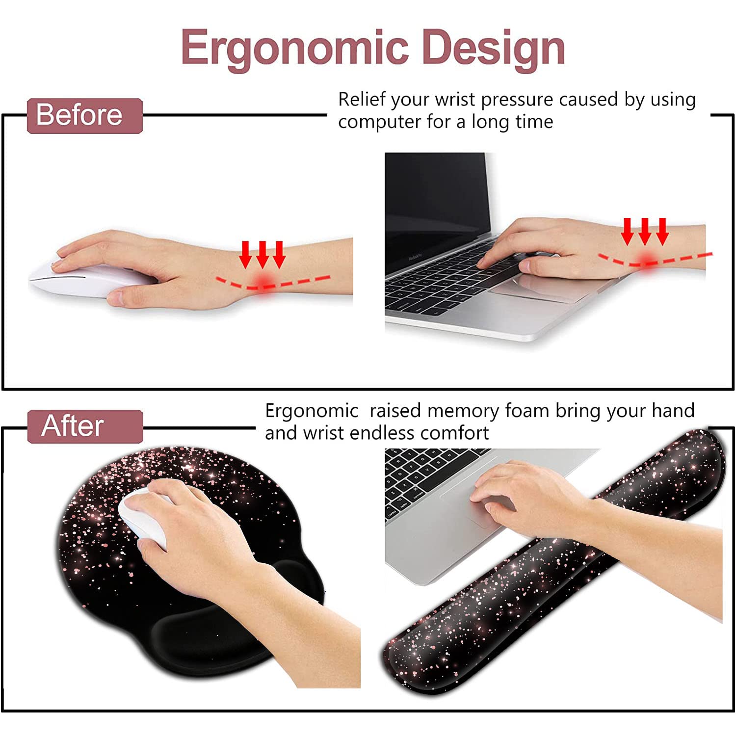 Ergonomic Gel Mouse Pad with Wrist Support - Soft Memory Foam Keyboard Rest, Dirt-Resistant