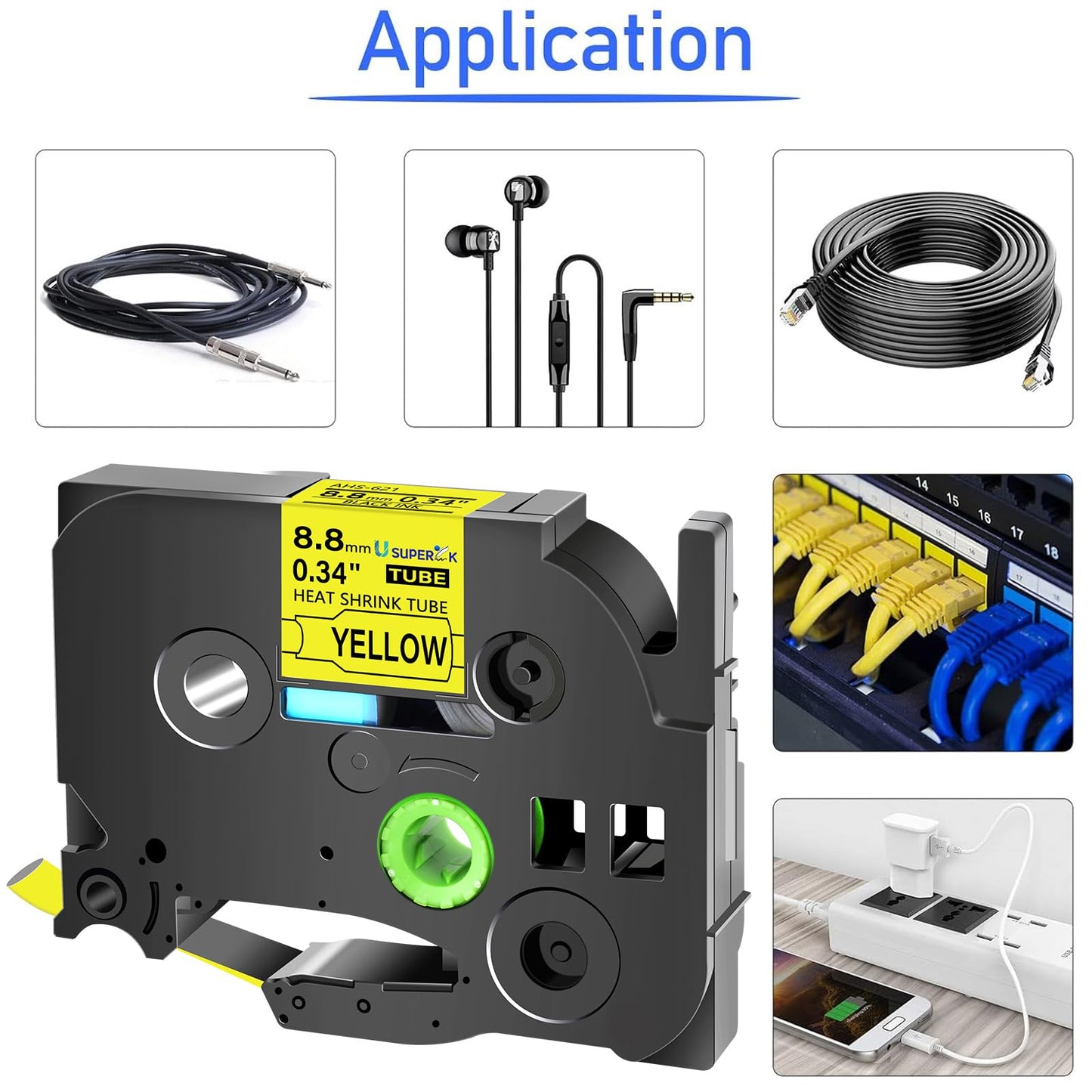 USUPERINK 3 Pack Compatible for Brother Ptouch HSe-621 HSe621 HS-621 HS621 Black on Yellow 8.8mm