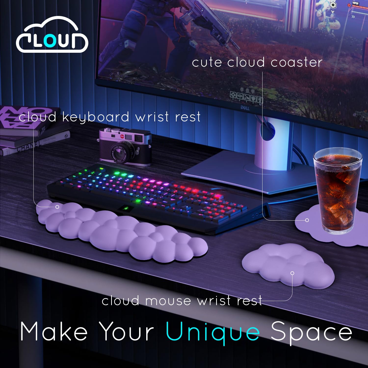 Cloud Wrist Rest for Computer Keyboard Arm Wrist Rest with Non-Slip Base Extended Wrist Rest