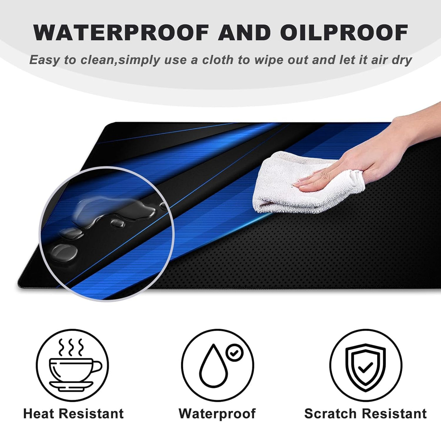 Desk Pad Large Gaming Mouse Pad Extended Keyboard Mouse Mat,Black Blue