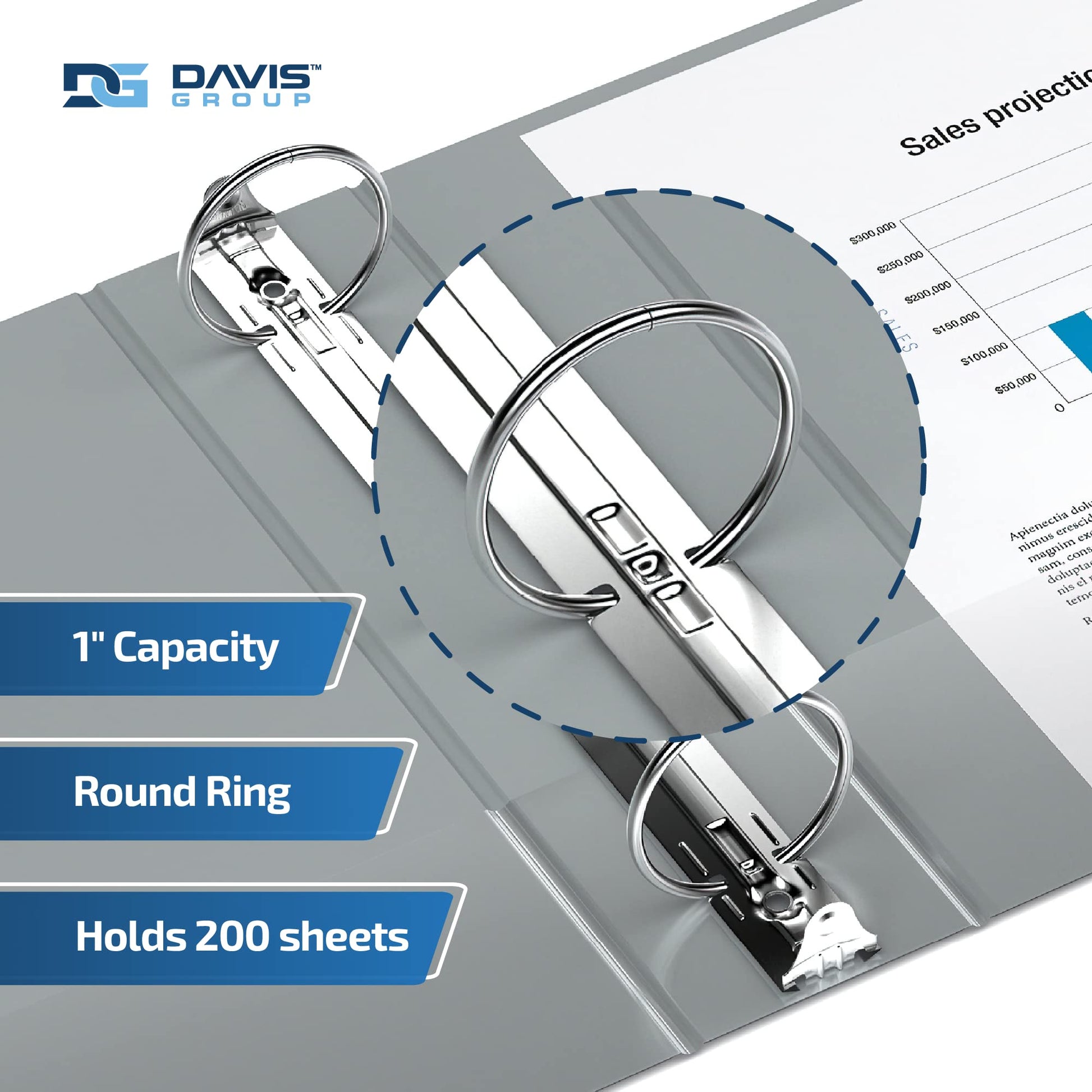 Easyview 3-Ring Binder, Clear-View Cover, 1" Round Rings, Gray, 6 Pack