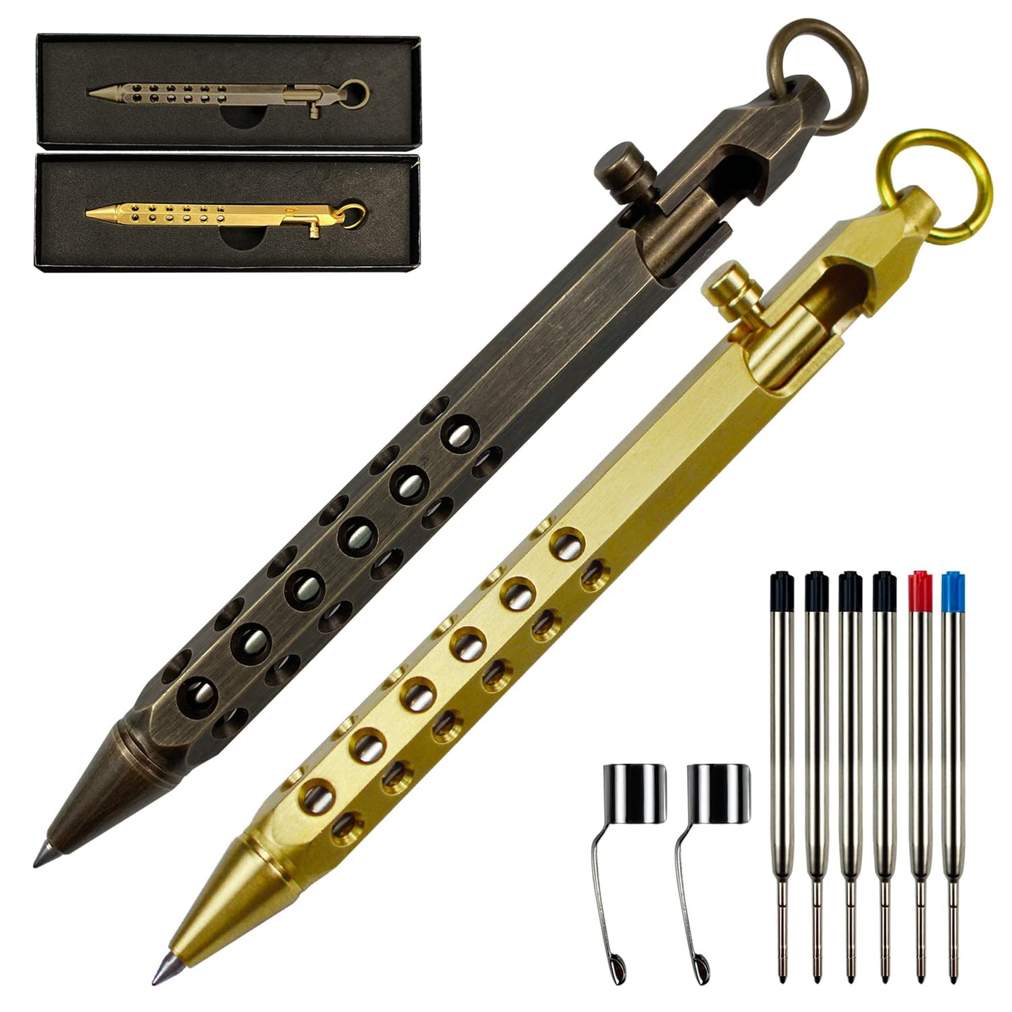 Bolt Action Pen, Metal edc Tactical Pocket Pen, Brass Pen with Refills