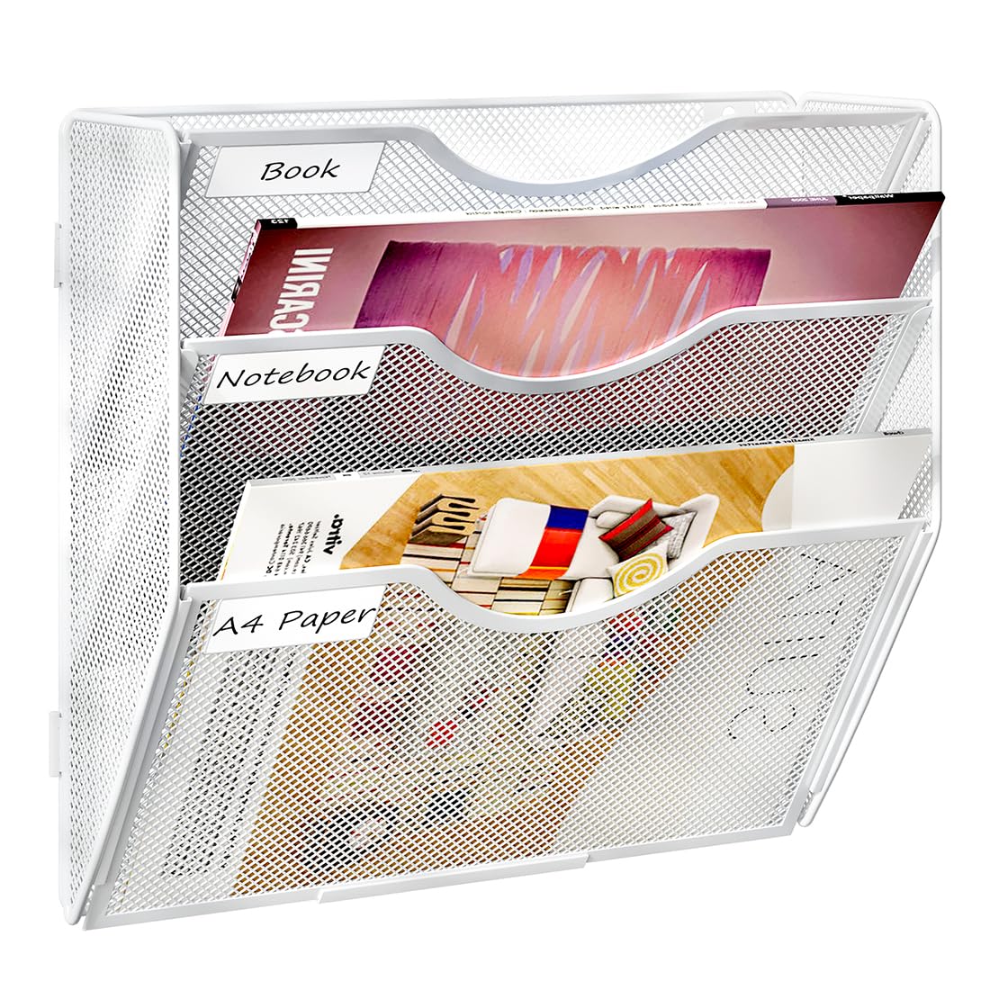 PAG-Mass Hanging Wall File Holder, 3 Tier Mail Sorter for Wall, Mesh Office Wall Organizer for