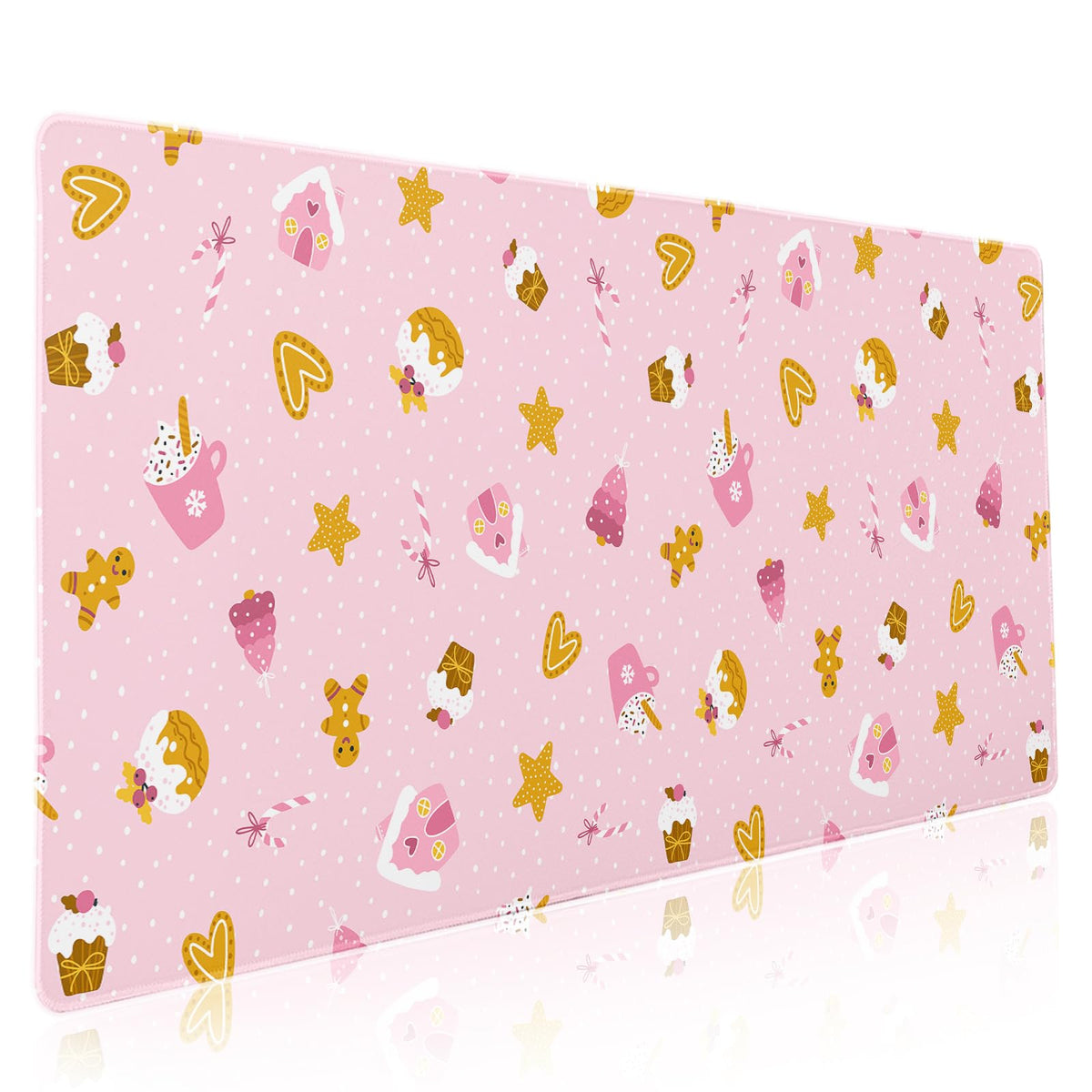 Pink Christmas Gaming Mouse Pad XXL Cute Kawaii Cupcake Gingerbread Extended Big Large Desk Mat