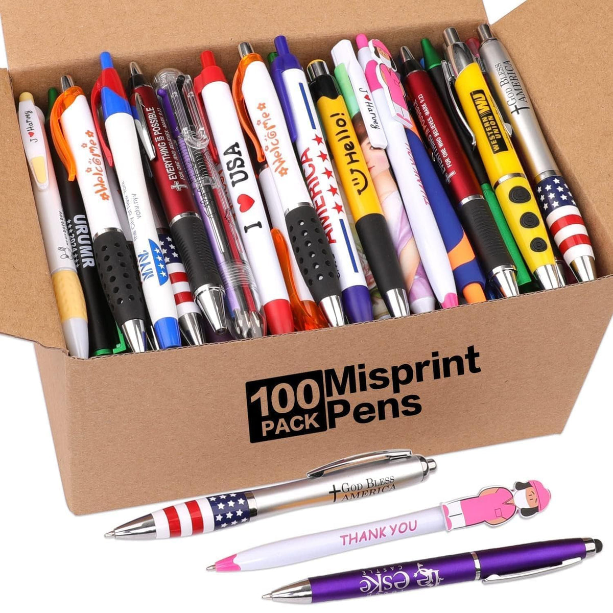 Sikao Ballpoint Pens Bulk, Wholesale Lot of 100 Misprint Pens, Blue & Black Ink Smooth Writing