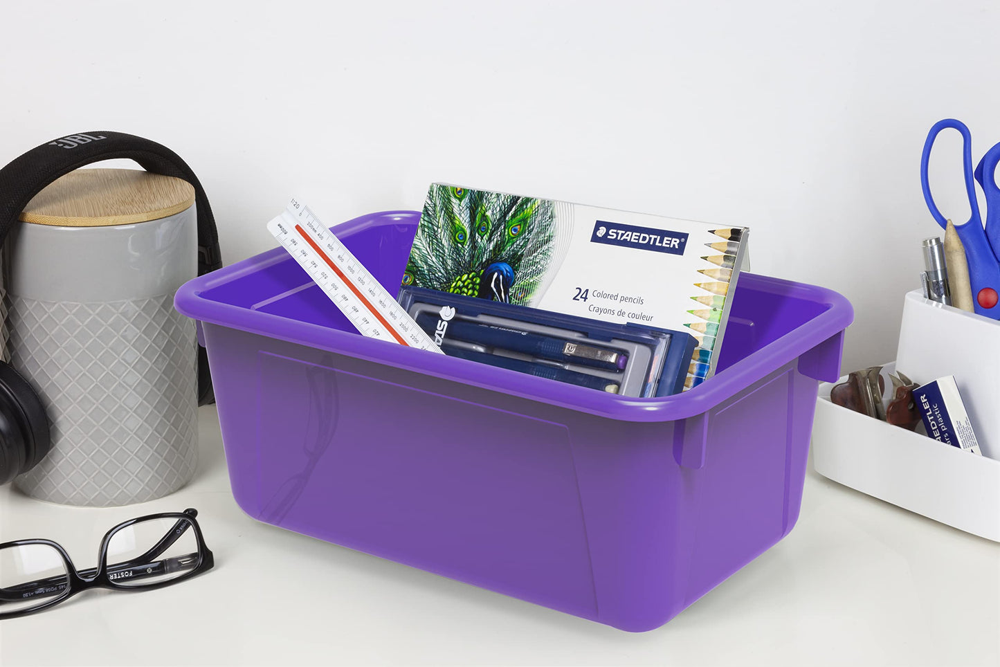Storex Small Cubby Bins – Plastic Storage Containers for Classroom, 12.2 x 7.8 x 5.1 inches