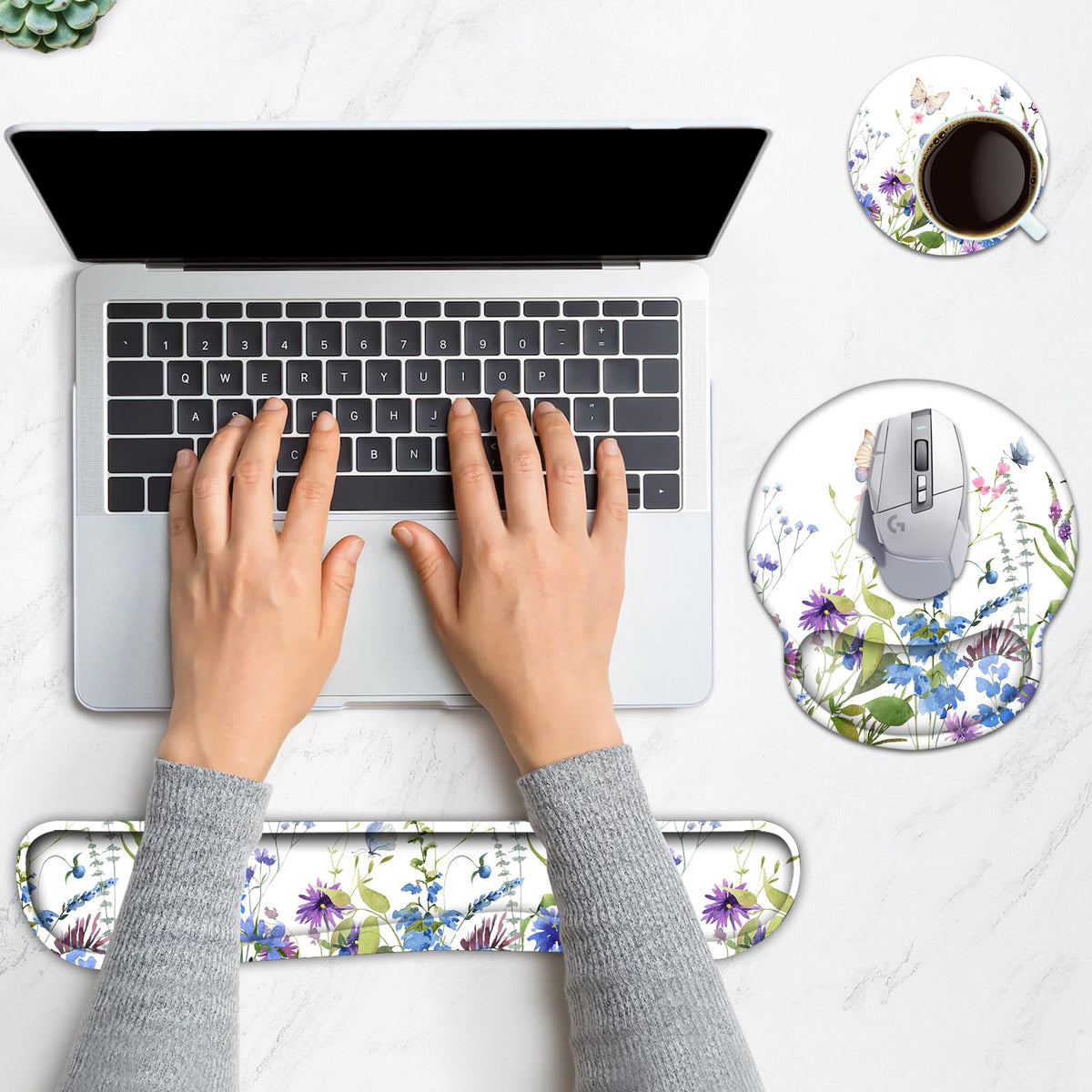 Lauspuck Keyboard Wrist Rest, Ergonomic Mouse Pad Wrist Support, Memory Foam Wrist Rest, Anti-Slip