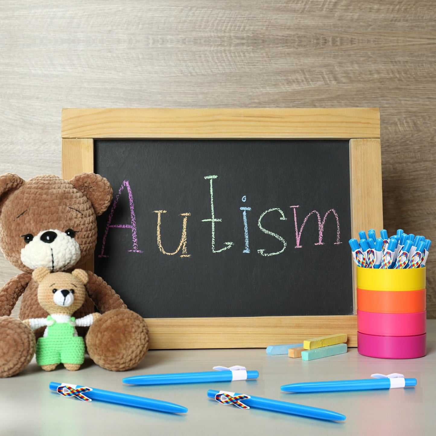 Yexiya 100 Pcs Autism Awareness Pen Puzzle Ribbon Bulk, Black Ink