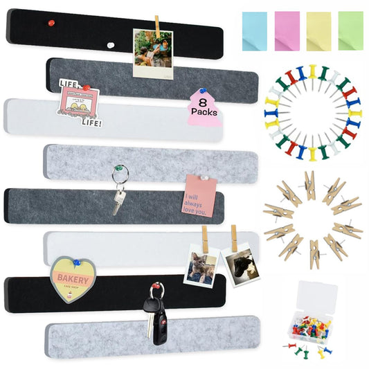 Vuzvuv 8Pcs Cork Bulletin Board Strips for Wall Office-Black White Grey